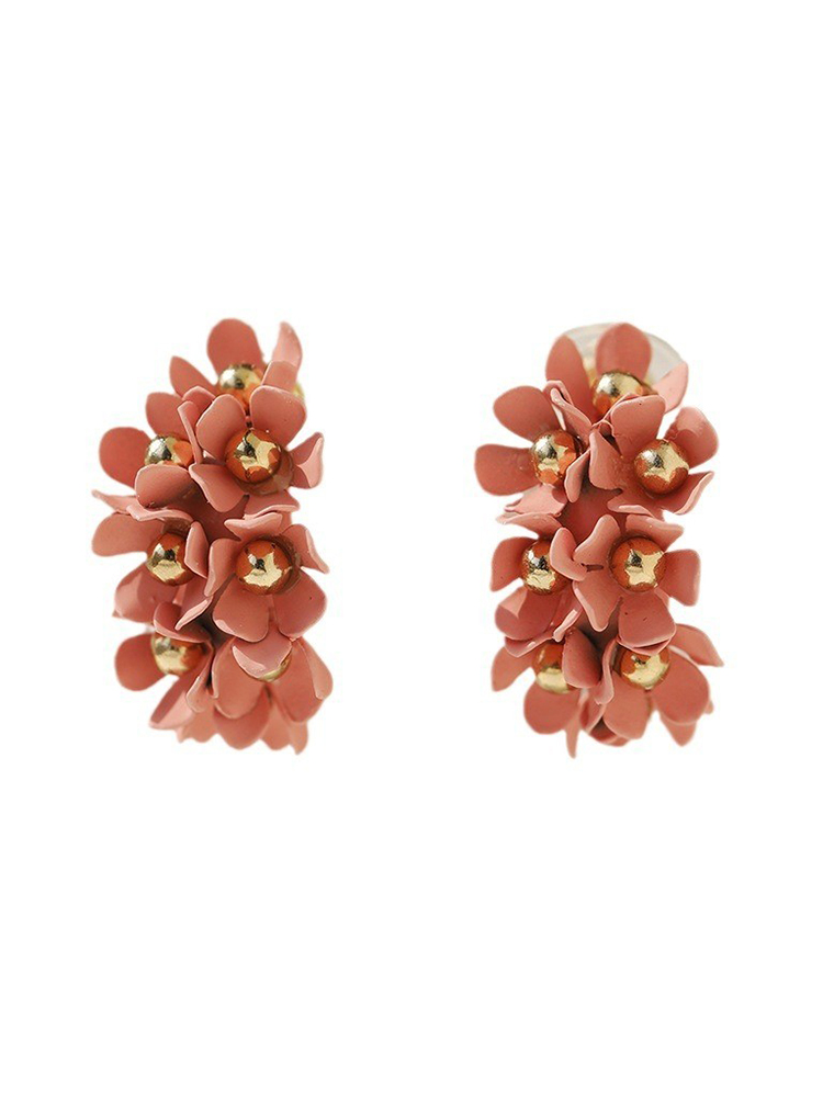 Trendy Floral Half-Circle Earrings for Women - Versatile Pink Fresh Design - Stylish Accessories for Every Occasion Trendy Floral Half-Circle Earrings for Women - Versatile Pink Fresh Design - Stylish Accessories for Every Occasion