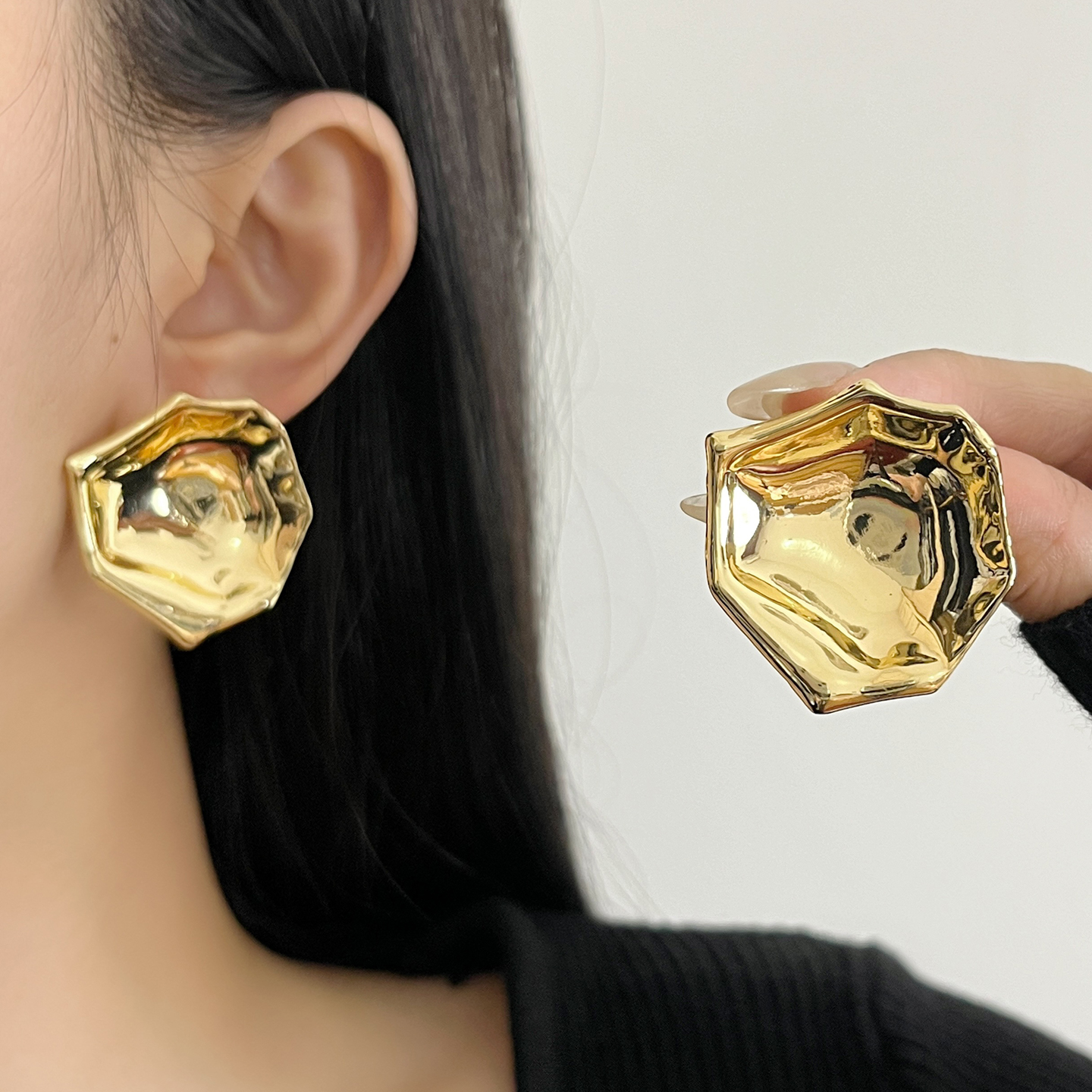 Trendy Geometric Irregular Rose Petal Earrings - Elegant Feminine Ear Studs for 2025 - Unique European & American Style Trendy Geometric Irregular Rose Petal Earrings - Elegant Feminine Ear Studs for 2025 - Unique European & American Style