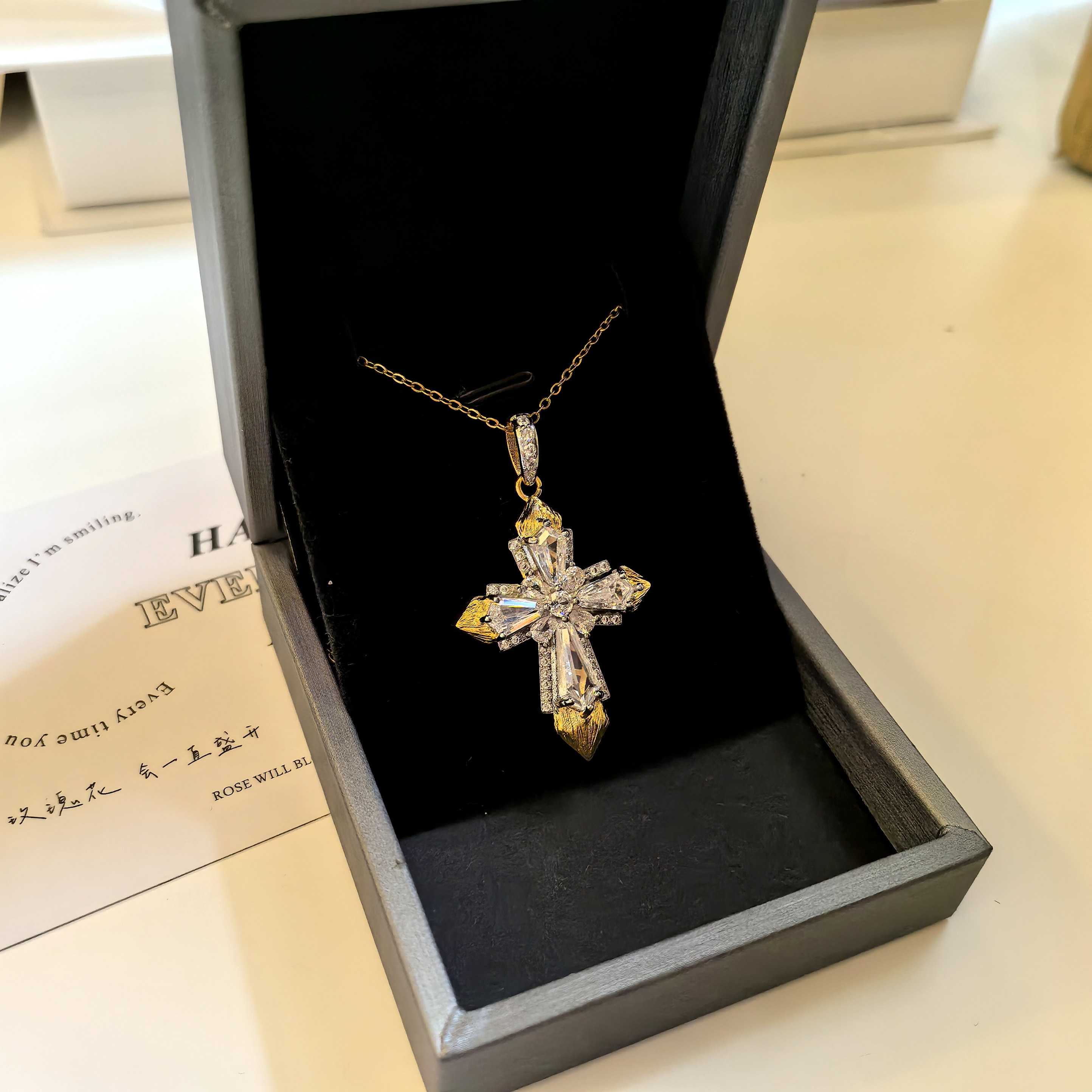 Trendy High-Carbon Diamond Cross Necklace for Women - Ultra-Sparkling Light Luxury Clavicle Chain, Perfect for Sweater Layering