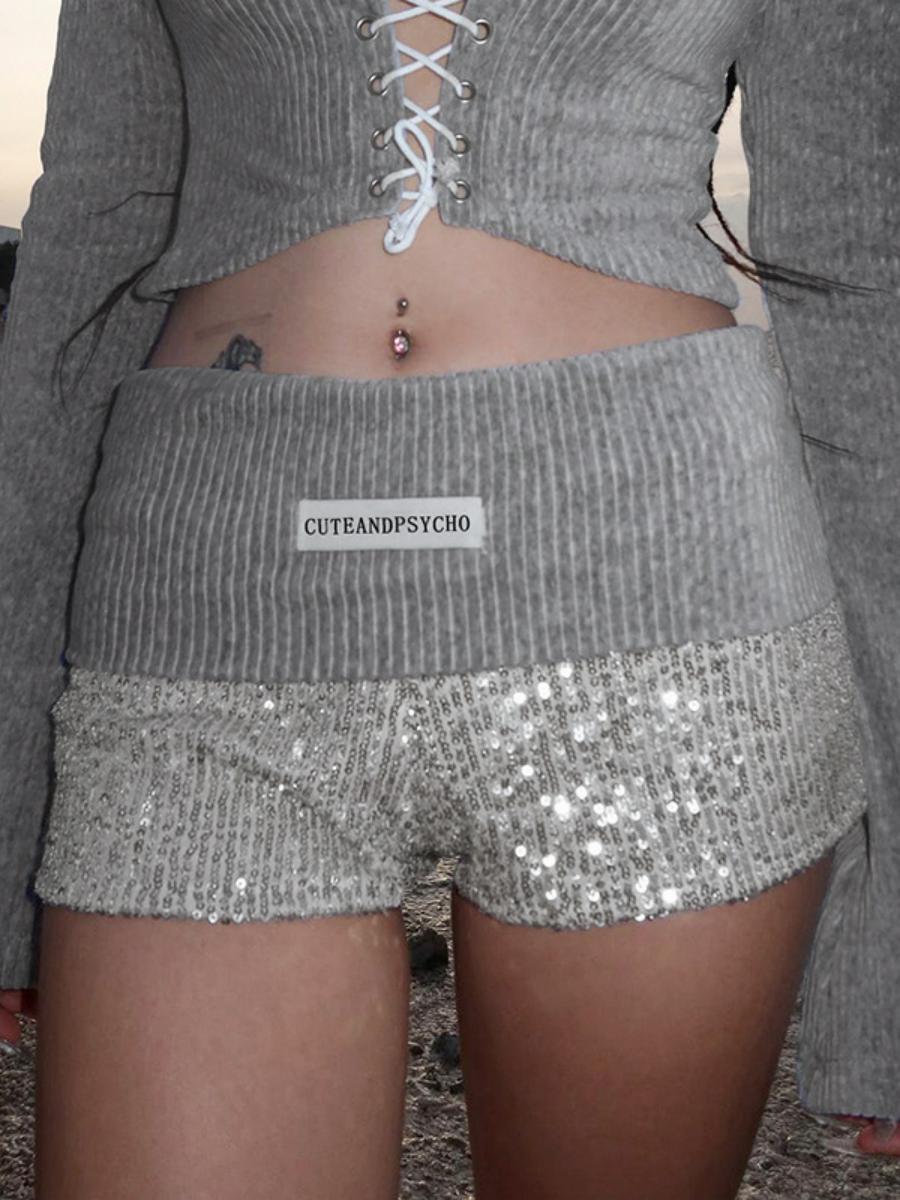 Trendy High-Waisted Spliced Sequined Ultra-Short Shorts for Spring/Summer - Sexy Bodycon Hot Pants for Fashion-Forward Girls