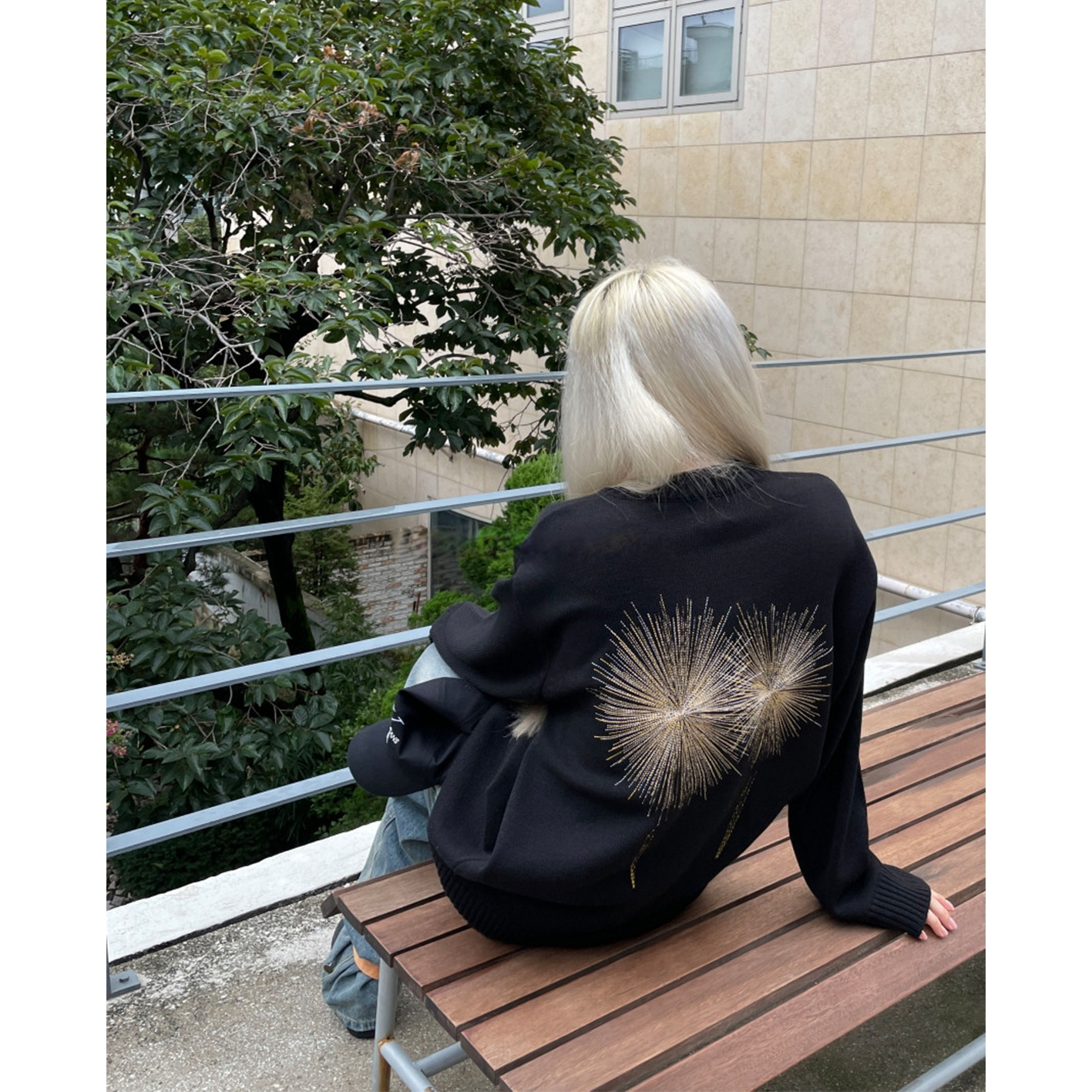 Trendy Korean Style Loose Knit Sweater with Fireworks Embroidery - Unique Round Neck Design for a Relaxed Look Trendy Korean Style Loose Knit Sweater with Fireworks Embroidery - Unique Round Neck Design for a Relaxed Look