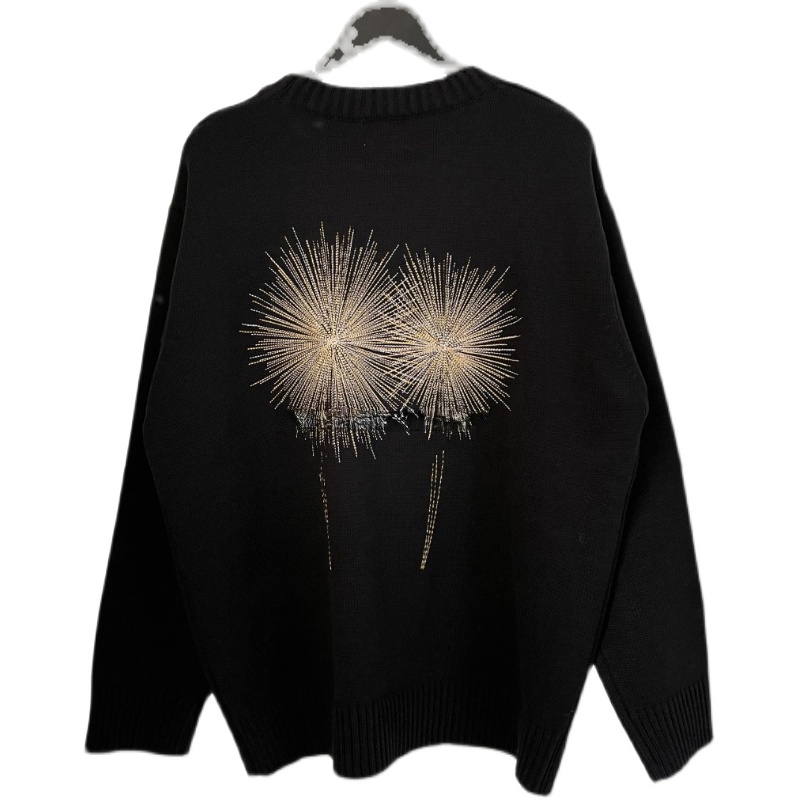 Trendy Korean Style Loose Knit Sweater with Fireworks Embroidery - Unique Round Neck Design for a Relaxed Look Trendy Korean Style Loose Knit Sweater with Fireworks Embroidery - Unique Round Neck Design for a Relaxed Look