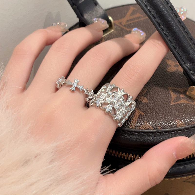 Trendy Lightweight Silver Diamond-Studded Cross Ring for Women, Versatile High-End Fashion Statement Index Finger Ring Trendy Lightweight Silver Diamond-Studded Cross Ring for Women, Versatile High-End Fashion Statement Index Finger Ring