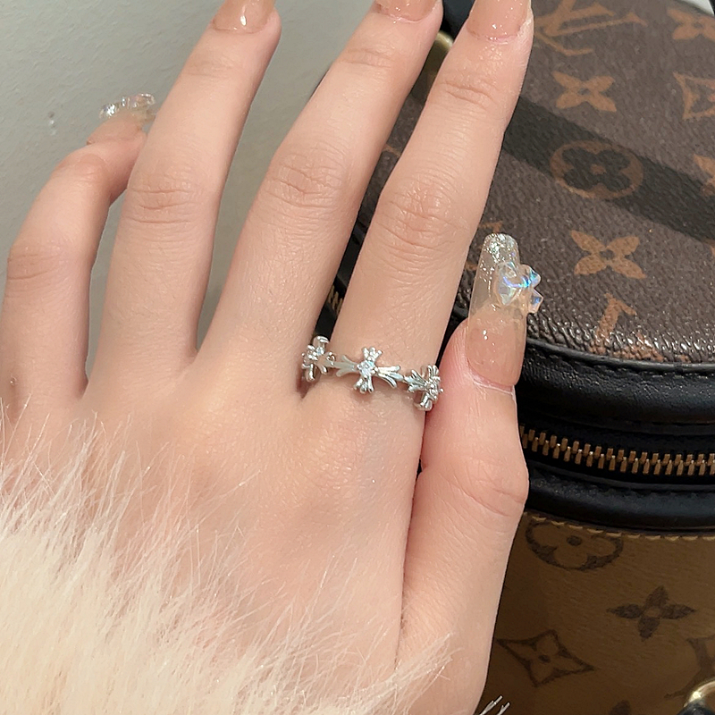 Trendy Lightweight Silver Diamond-Studded Cross Ring for Women, Versatile High-End Fashion Statement Index Finger Ring Trendy Lightweight Silver Diamond-Studded Cross Ring for Women, Versatile High-End Fashion Statement Index Finger Ring