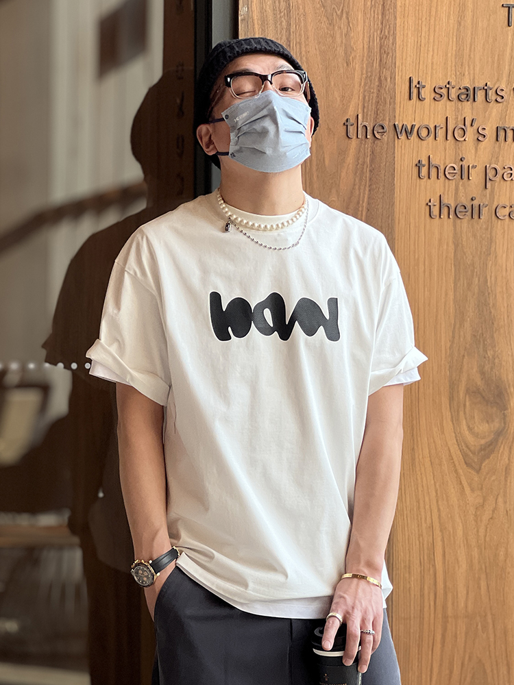 Trendy Loose Short Sleeve T-Shirt for Men - Casual Round Neck Tee with Letter Rubber Print - Versatile 2025 Spring/Summer Style Trendy Loose Short Sleeve T-Shirt for Men - Casual Round Neck Tee with Letter Rubber Print - Versatile 2025 Spring/Summer Style