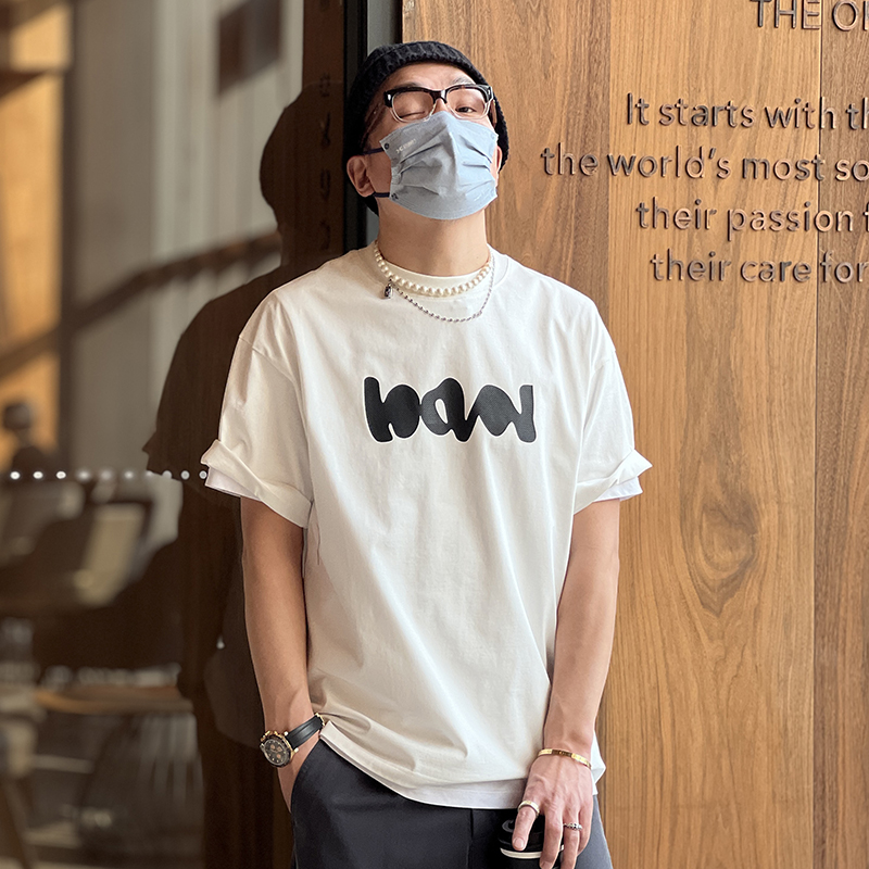 Trendy Loose Short Sleeve T-Shirt for Men - Casual Round Neck Tee with Letter Rubber Print - Versatile 2025 Spring/Summer Style Trendy Loose Short Sleeve T-Shirt for Men - Casual Round Neck Tee with Letter Rubber Print - Versatile 2025 Spring/Summer Style