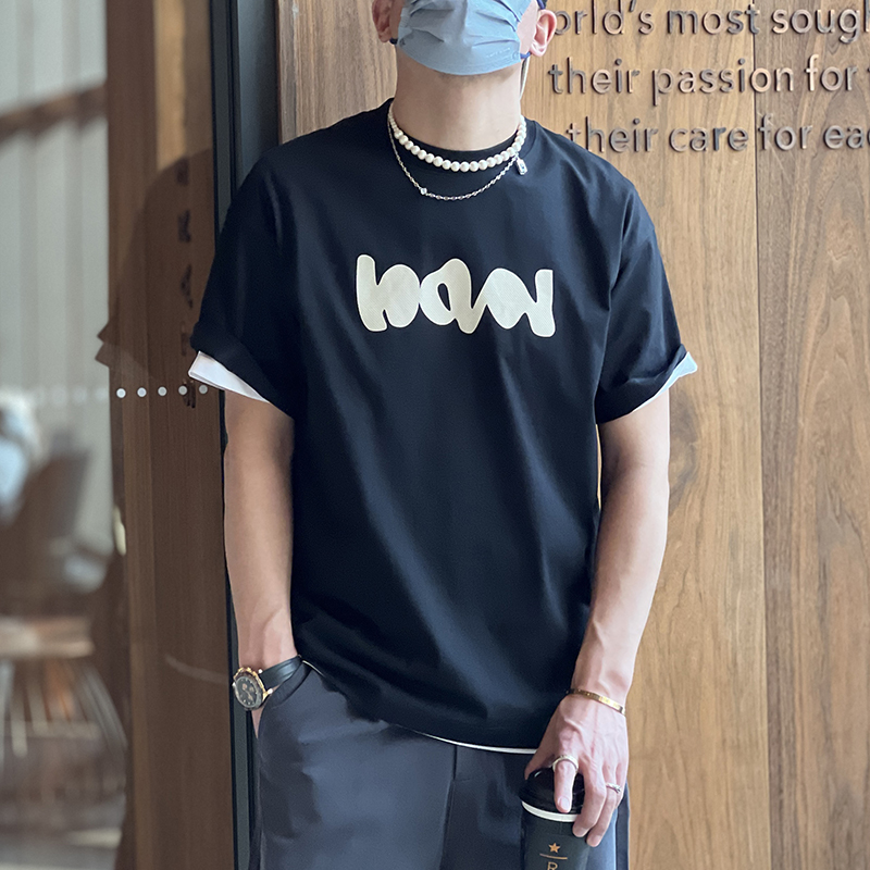 Trendy Loose Short Sleeve T-Shirt for Men - Casual Round Neck Tee with Letter Rubber Print - Versatile 2025 Spring/Summer Style Trendy Loose Short Sleeve T-Shirt for Men - Casual Round Neck Tee with Letter Rubber Print - Versatile 2025 Spring/Summer Style