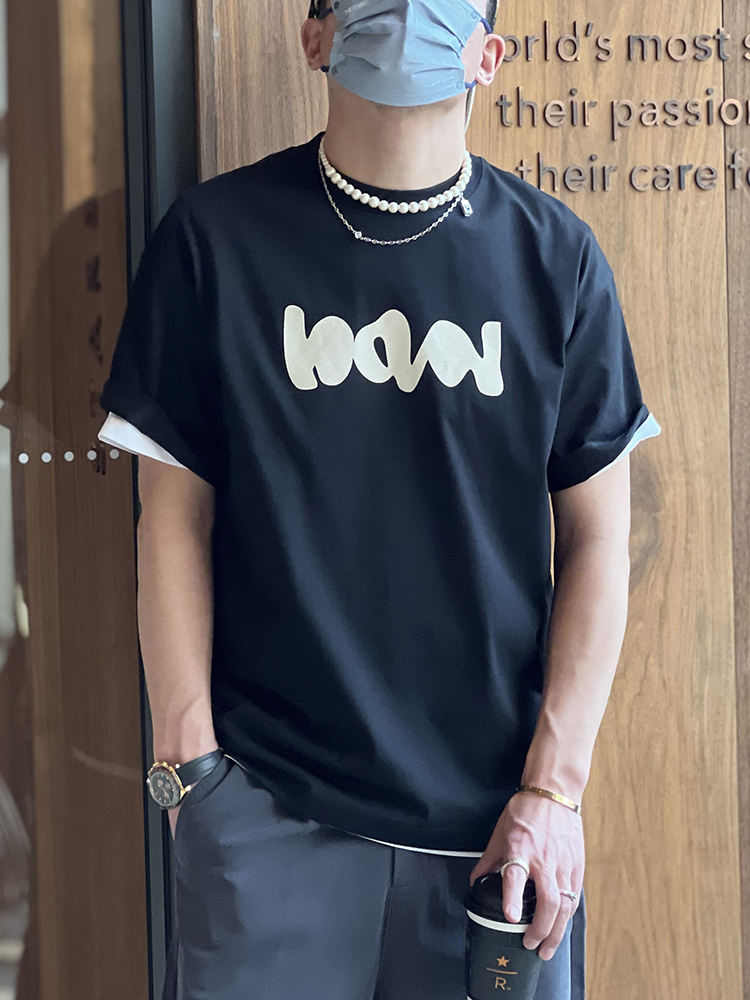 Trendy Loose Short Sleeve T-Shirt for Men - Casual Round Neck Tee with Letter Rubber Print - Versatile 2025 Spring/Summer Style Trendy Loose Short Sleeve T-Shirt for Men - Casual Round Neck Tee with Letter Rubber Print - Versatile 2025 Spring/Summer Style