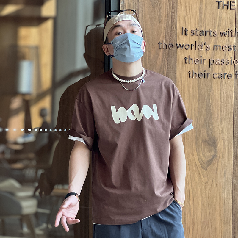 Trendy Loose Short Sleeve T-Shirt for Men - Casual Round Neck Tee with Letter Rubber Print - Versatile 2025 Spring/Summer Style