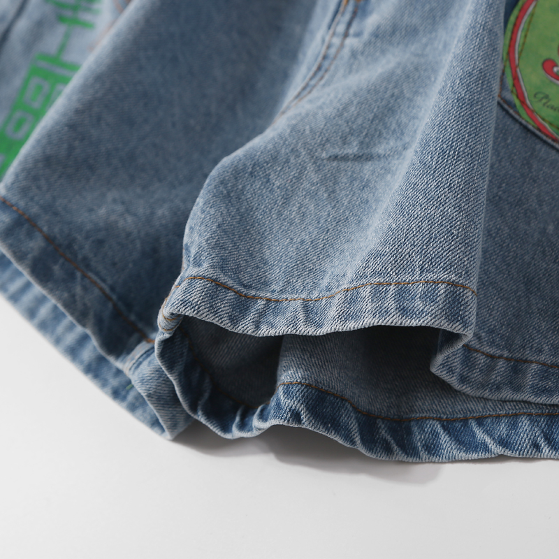 Trendy Loose Waist Cartoon Print Washed Denim Casual Shorts for Women - Summer 90s Style European Fashion Trendy Loose Waist Cartoon Print Washed Denim Casual Shorts for Women - Summer 90s Style European Fashion