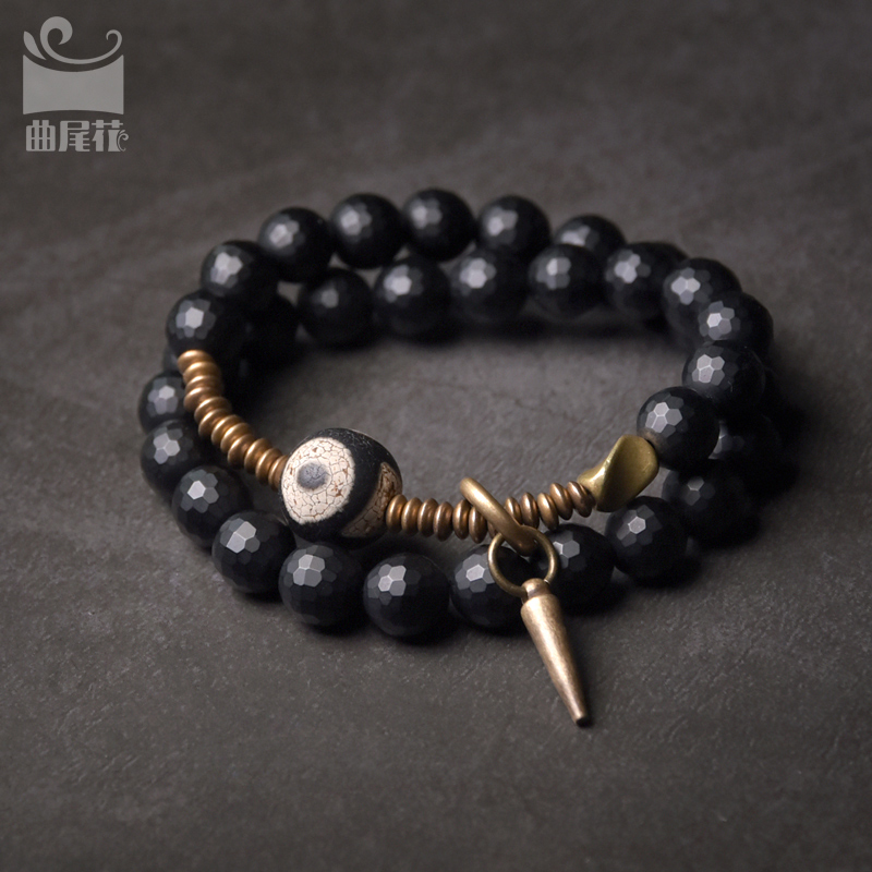 Trendy Matte Black Agate Bracelet for Men and Women, Double-Layer Retro Style Couple's Accessory, Perfect for Fashion Lovers