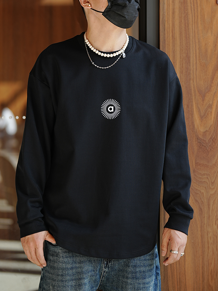 Trendy Minimalist Plush Long-Sleeve T-Shirt for Men - Versatile Round-Neck Basic Top in Harbor Style Trendy Minimalist Plush Long-Sleeve T-Shirt for Men - Versatile Round-Neck Basic Top in Harbor Style