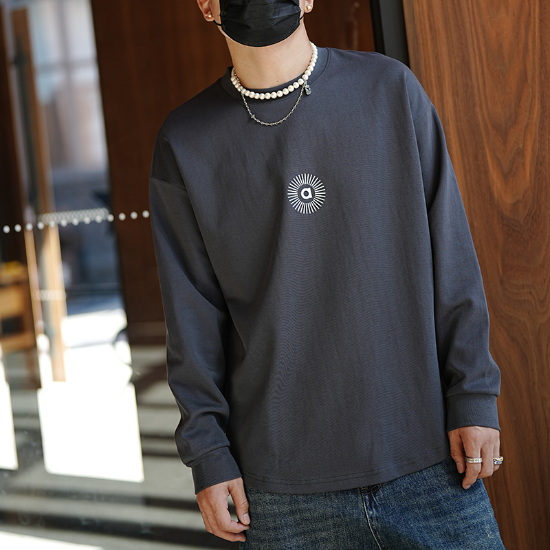 Trendy Minimalist Plush Long-Sleeve T-Shirt for Men - Versatile Round-Neck Basic Top in Harbor Style Trendy Minimalist Plush Long-Sleeve T-Shirt for Men - Versatile Round-Neck Basic Top in Harbor Style