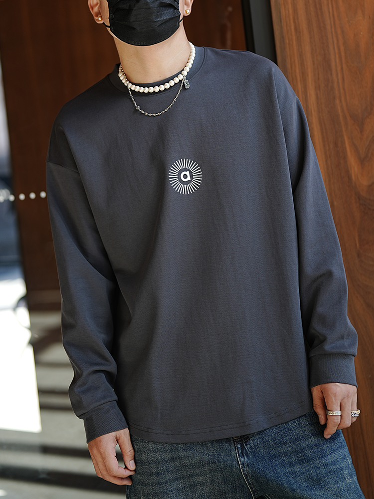 Trendy Minimalist Plush Long-Sleeve T-Shirt for Men - Versatile Round-Neck Basic Top in Harbor Style Trendy Minimalist Plush Long-Sleeve T-Shirt for Men - Versatile Round-Neck Basic Top in Harbor Style