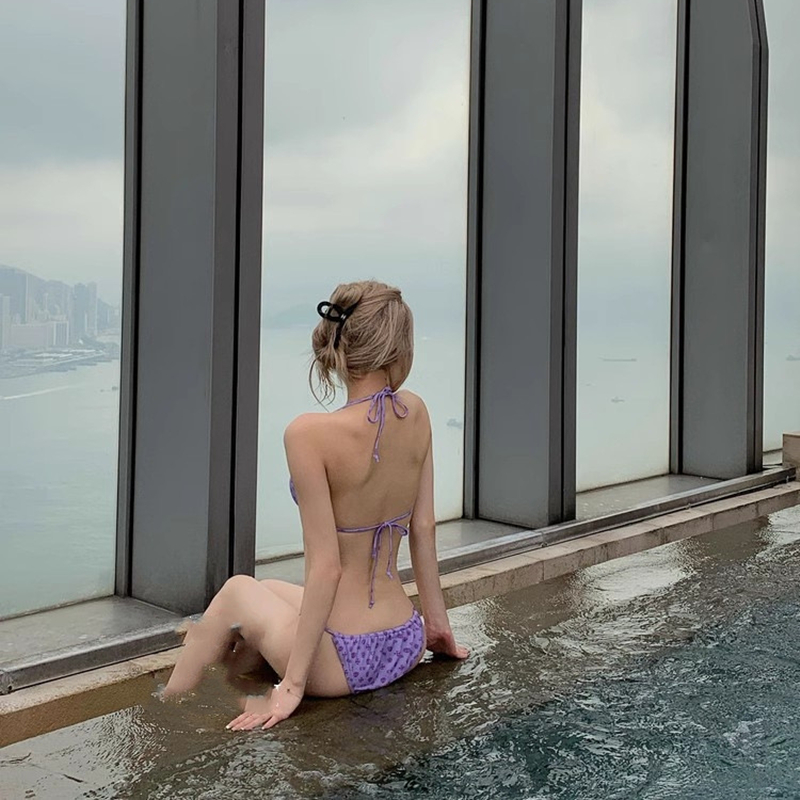 Trendy Printed Tie-Up Bikini Swimsuit for Women, Sexy Holiday Swimwear for Small Chests, Internet Celebrity Inspired Style