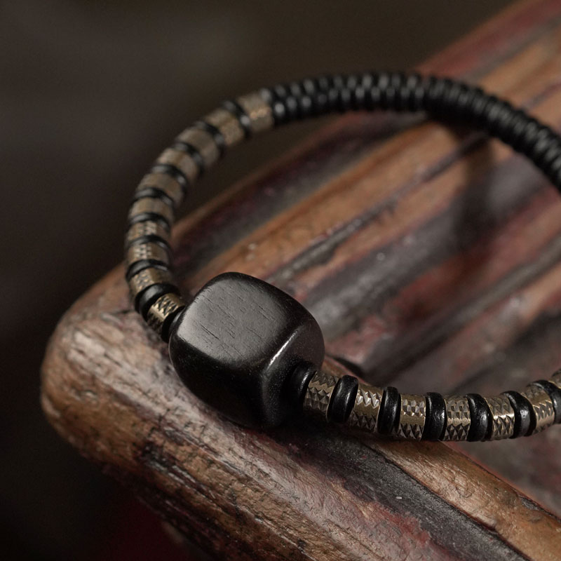 Trendy Retro Black Ebony Wood Bead Bracelet for Men and Women, Personalized Single Circle Couple Accessory