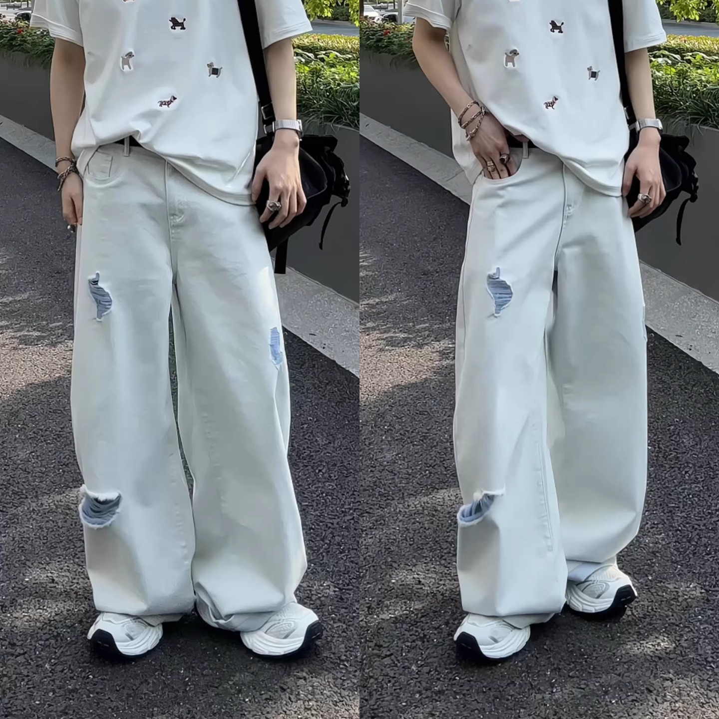 Trendy Ripped Denim Long Pants for Summer - Casual Loose Fit, Versatile High-End Design, American Style Fashion