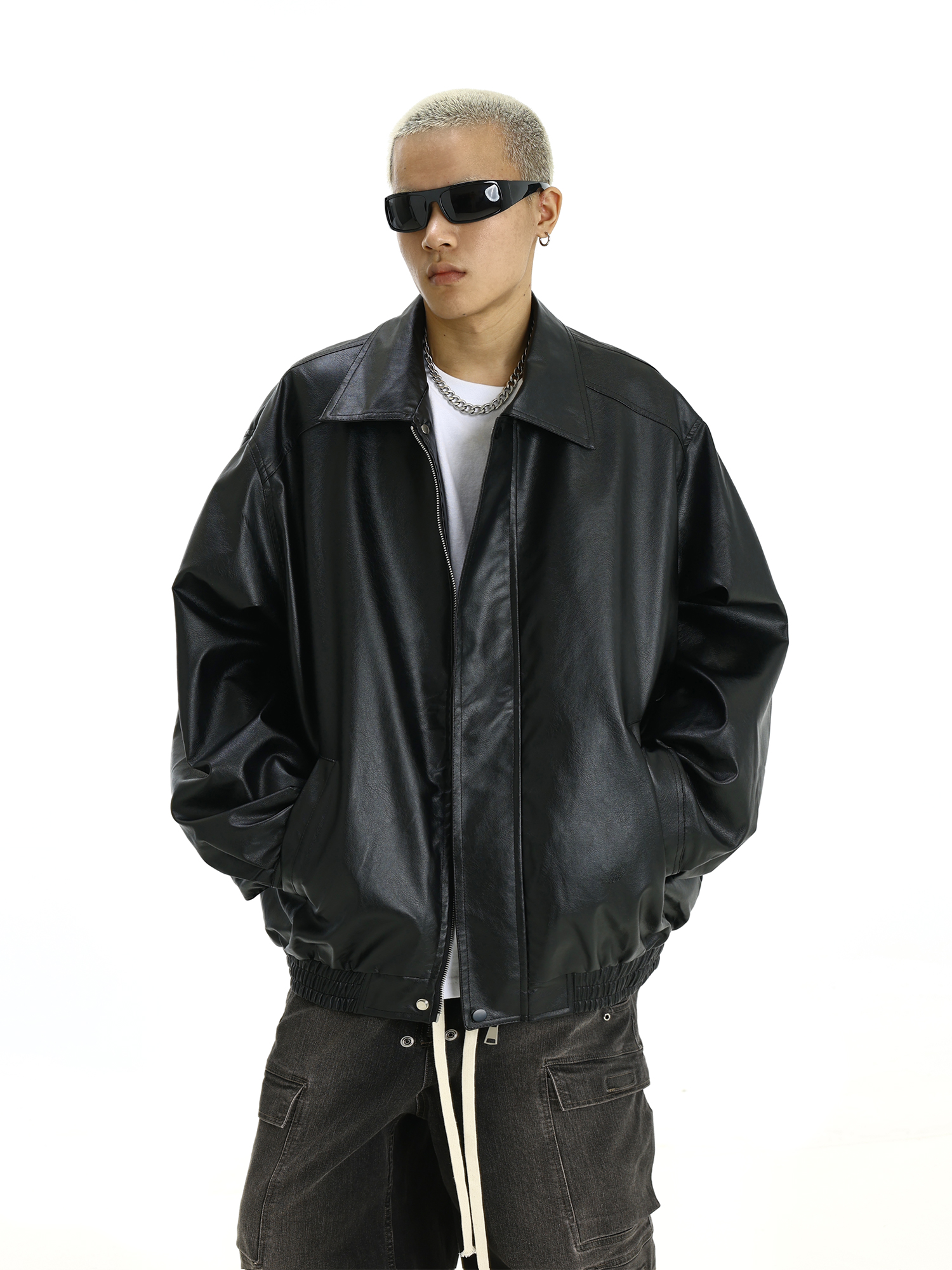 Trendy Solid Color Lapel Motorcycle Jacket for Men and Women - Retro Hip-Hop Outerwear for Autumn Winter Style Trendy Solid Color Lapel Motorcycle Jacket for Men and Women - Retro Hip-Hop Outerwear for Autumn Winter Style