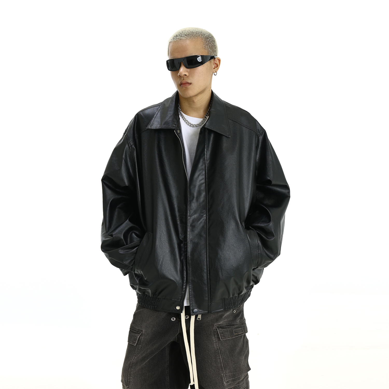 Trendy Solid Color Lapel Motorcycle Jacket for Men and Women - Retro Hip-Hop Outerwear for Autumn Winter Style Trendy Solid Color Lapel Motorcycle Jacket for Men and Women - Retro Hip-Hop Outerwear for Autumn Winter Style