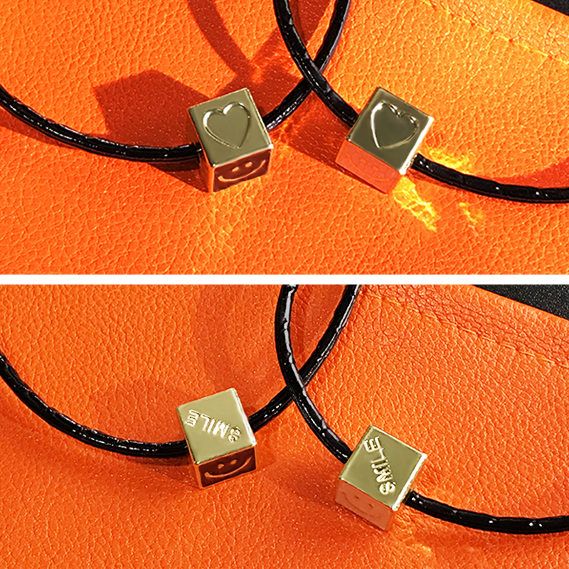 Trendy Square Smiley Face Necklace for Women - Black Leather Cord Choker, Niche Design Clavicle Chain for Stylish Girls Trendy Square Smiley Face Necklace for Women - Black Leather Cord Choker, Niche Design Clavicle Chain for Stylish Girls