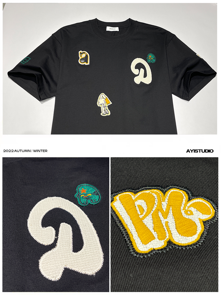 Trendy Summer Embroidered Patch Short-Sleeve T-Shirt - Versatile American Streetwear Casual Men's Tee Trendy Summer Embroidered Patch Short-Sleeve T-Shirt - Versatile American Streetwear Casual Men's Tee