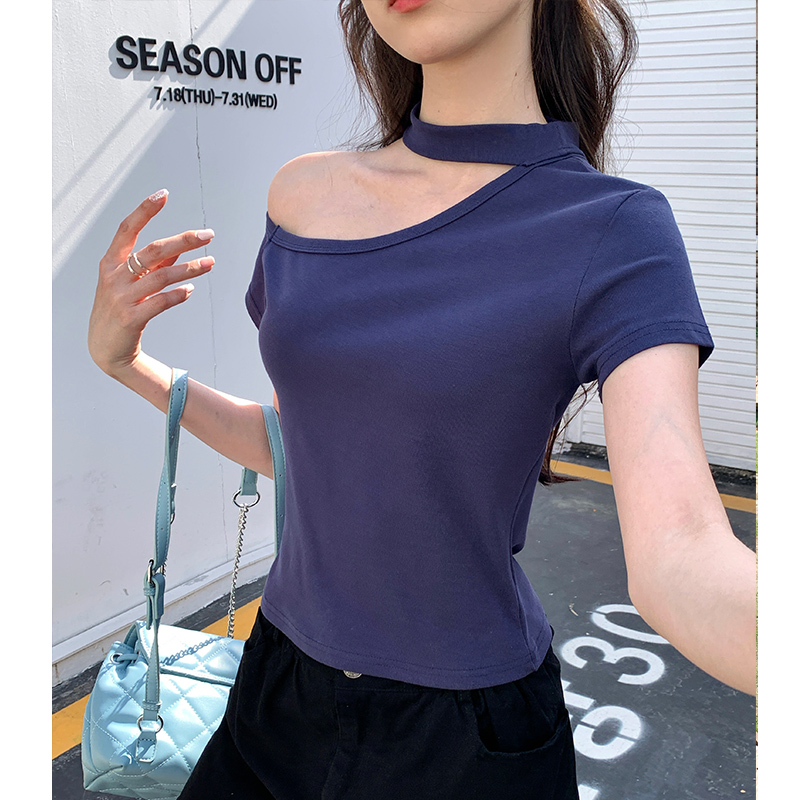 Trendy Summer Halter Off-Shoulder Short Sleeve T-Shirt for Women, Slim-Fit Cropped Top, 2025 Fashion, Casual Chic Style
