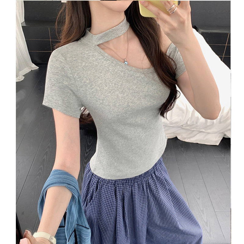 Trendy Summer Halter Off-Shoulder Short Sleeve T-Shirt for Women, Slim-Fit Cropped Top, 2025 Fashion, Casual Chic Style Trendy Summer Halter Off-Shoulder Short Sleeve T-Shirt for Women, Slim-Fit Cropped Top, 2025 Fashion, Casual Chic Style