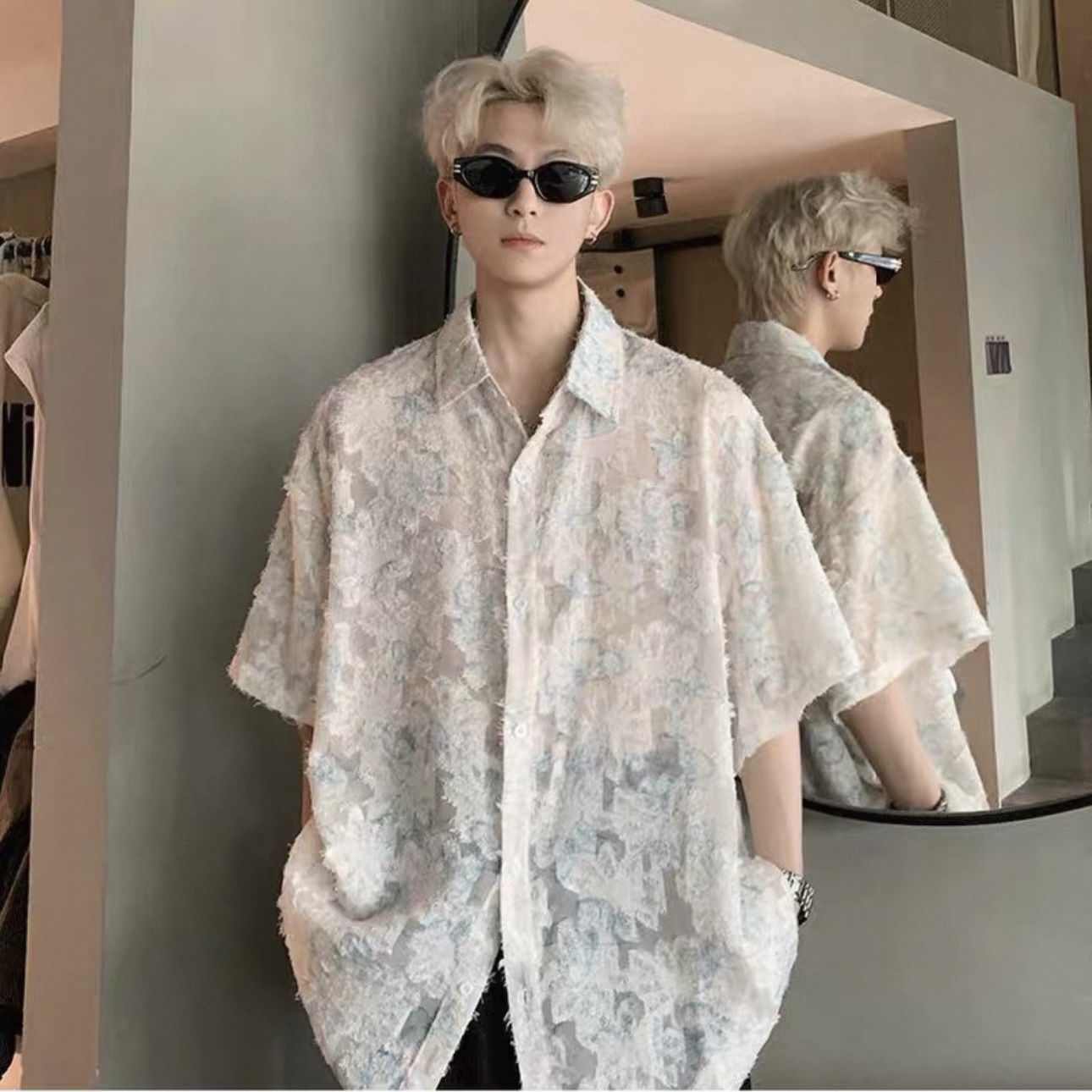 Trendy Summer National Style Tassel Butterfly All-Over Print Short Sleeve Shirt for Men and Women - Loose Drape Design