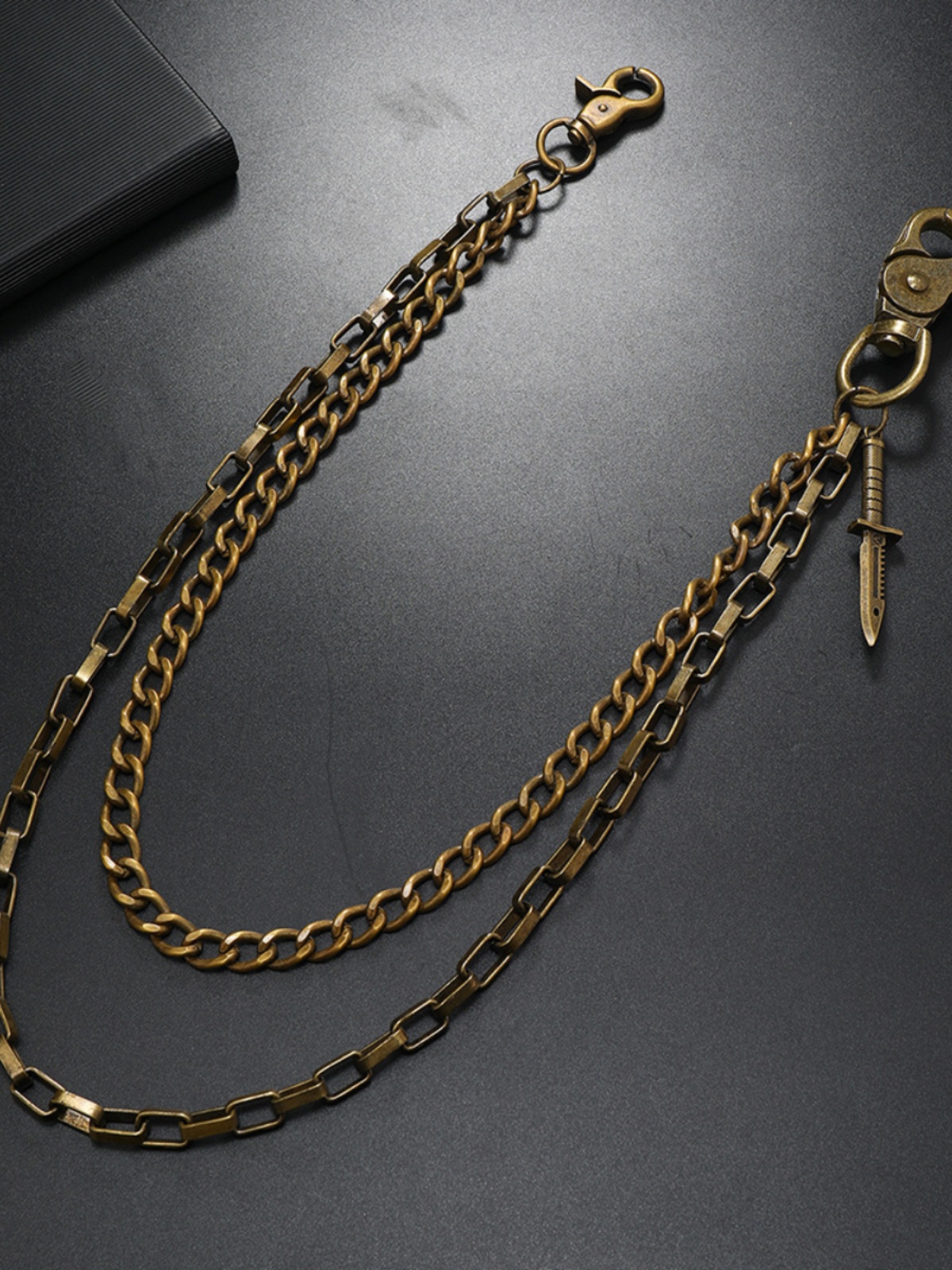 Trendy Unisex Double-Layer Chain Denim Pants - Punk Hip-Hop Style with Personality, 90s Inspired Fashion Statement Trendy Unisex Double-Layer Chain Denim Pants - Punk Hip-Hop Style with Personality, 90s Inspired Fashion Statement