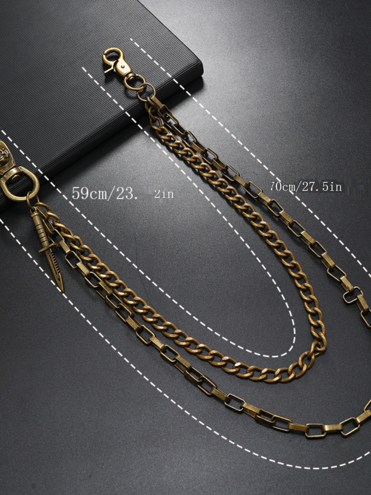 Trendy Unisex Double-Layer Chain Denim Pants - Punk Hip-Hop Style with Personality, 90s Inspired Fashion Statement Trendy Unisex Double-Layer Chain Denim Pants - Punk Hip-Hop Style with Personality, 90s Inspired Fashion Statement