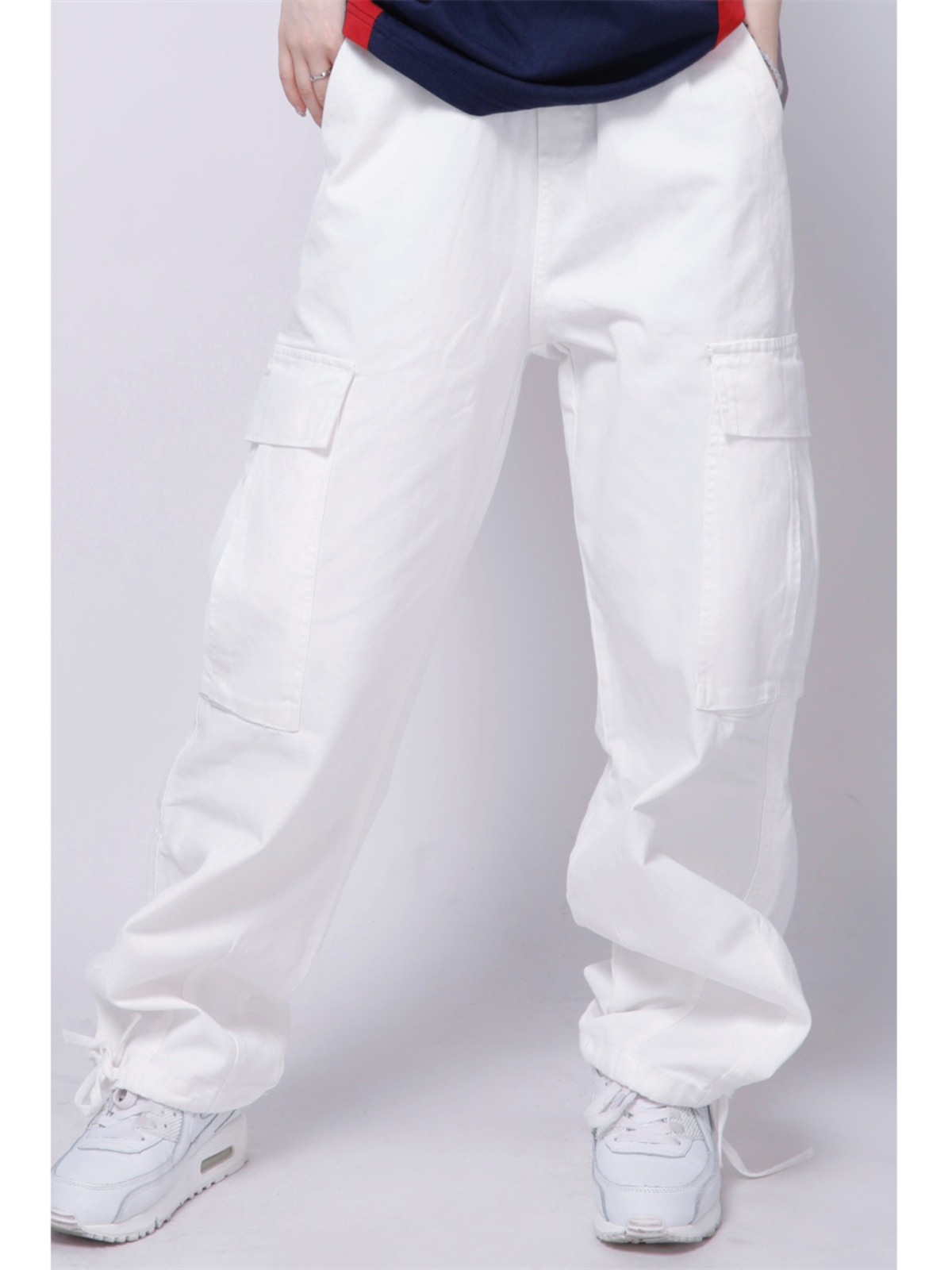 Trendy White Work Pants for Women - Hip-Hop Jazz Dance Long Straight-Leg Joggers, Casual Style, Y2K Fashion Trendy White Work Pants for Women - Hip-Hop Jazz Dance Long Straight-Leg Joggers, Casual Style, Y2K Fashion