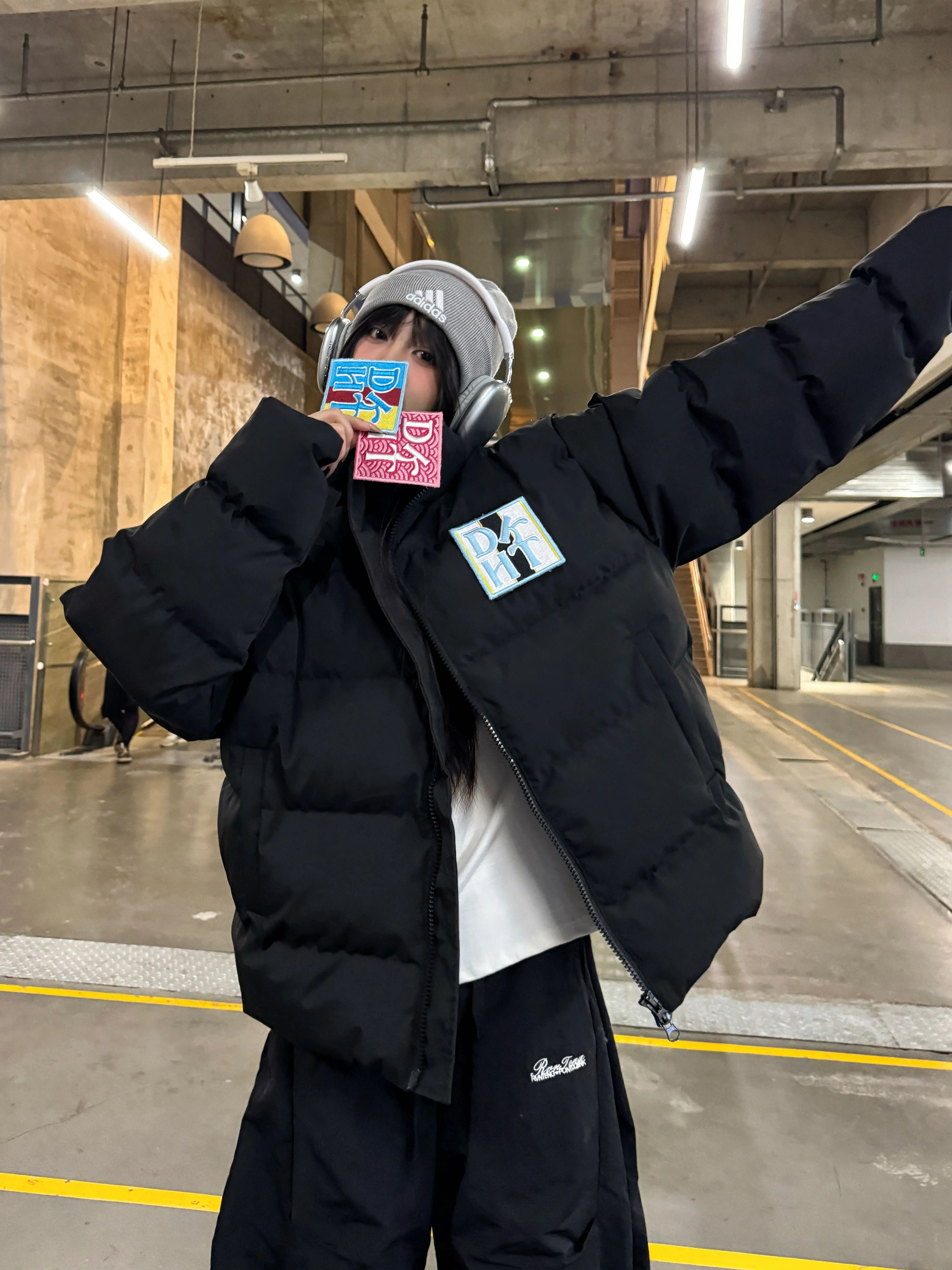 Trendy Winter Velcro Letter Cotton Jacket - Thick Warm Loose Bread Coat for Casual Style Trendy Winter Velcro Letter Cotton Jacket - Thick Warm Loose Bread Coat for Casual Style