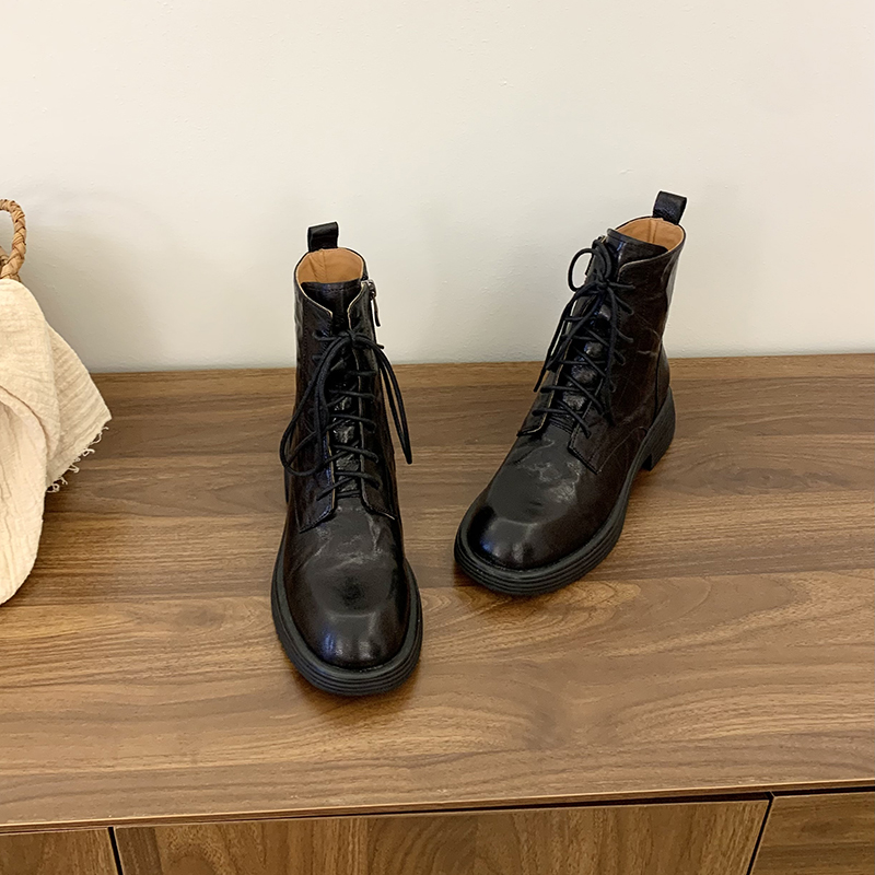 Trendy Women's Genuine Leather Flat Martin Boots with Cross Strap - British Style Short Boots for Spring and Autumn Fashion Trendy Women's Genuine Leather Flat Martin Boots with Cross Strap - British Style Short Boots for Spring and Autumn Fashion
