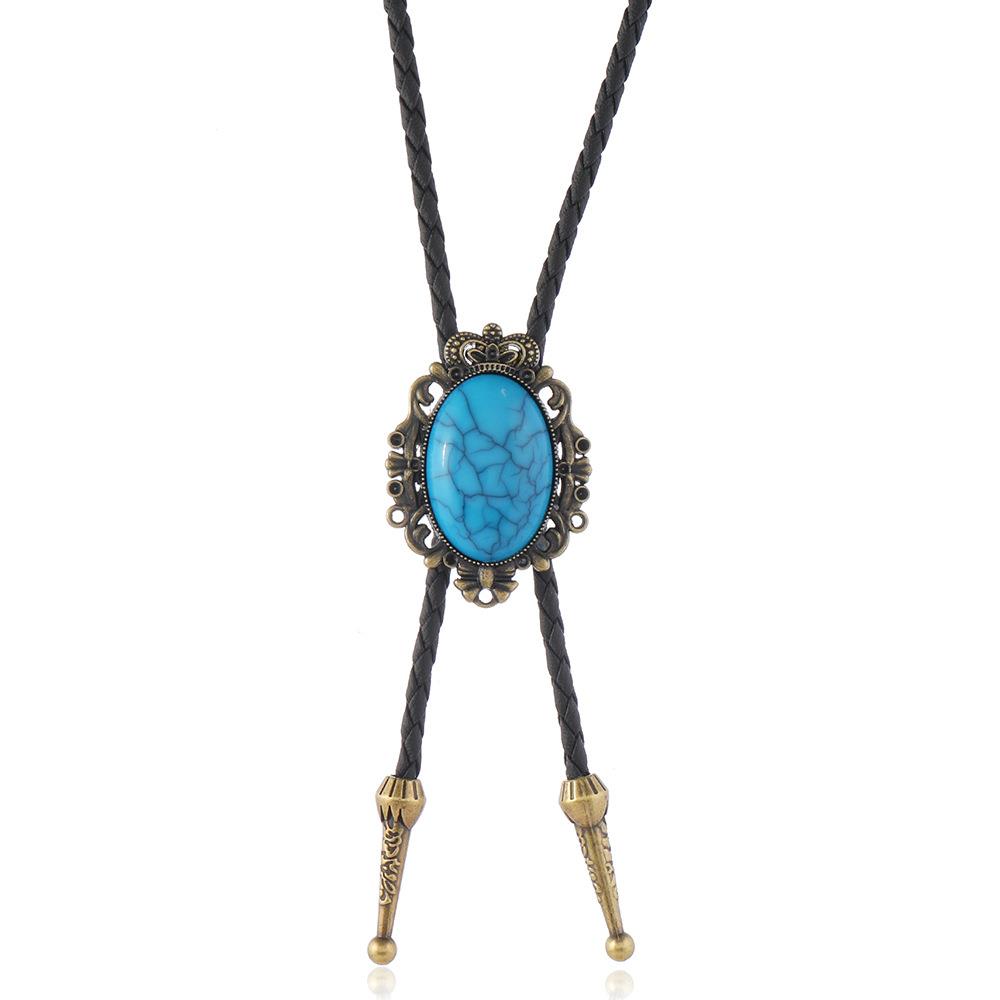 Turquoise Pendant Bow Tie Decoration Adjustable Long Necklace - Minimalist Bohemian Style Jewelry for Effortless Chic Looks