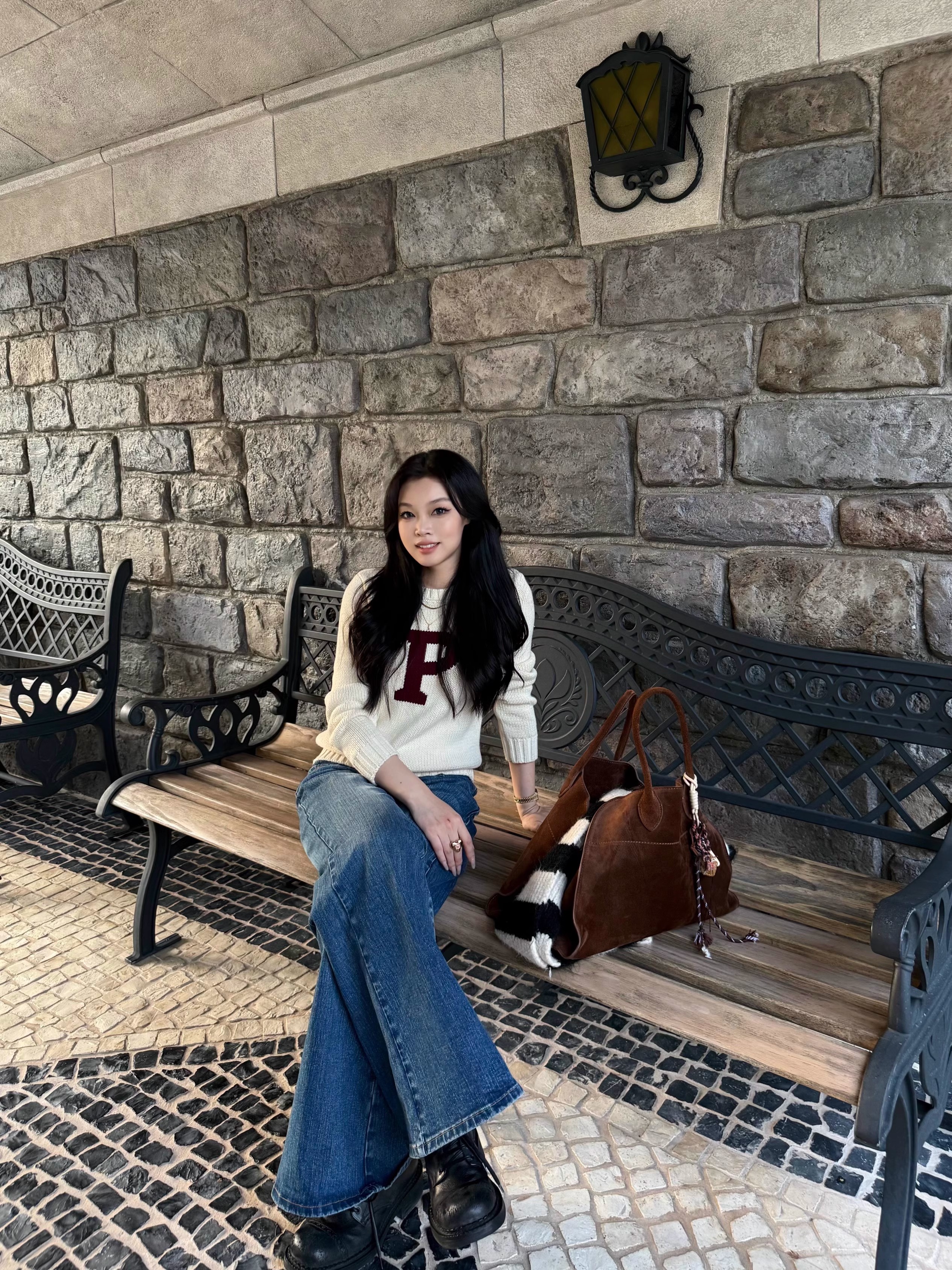 Two-Color Retro Letter Sweater - Slimming Straight Shoulder Fit for Magical World Vibes - Trendy Y2K Style Two-Color Retro Letter Sweater - Slimming Straight Shoulder Fit for Magical World Vibes - Trendy Y2K Style