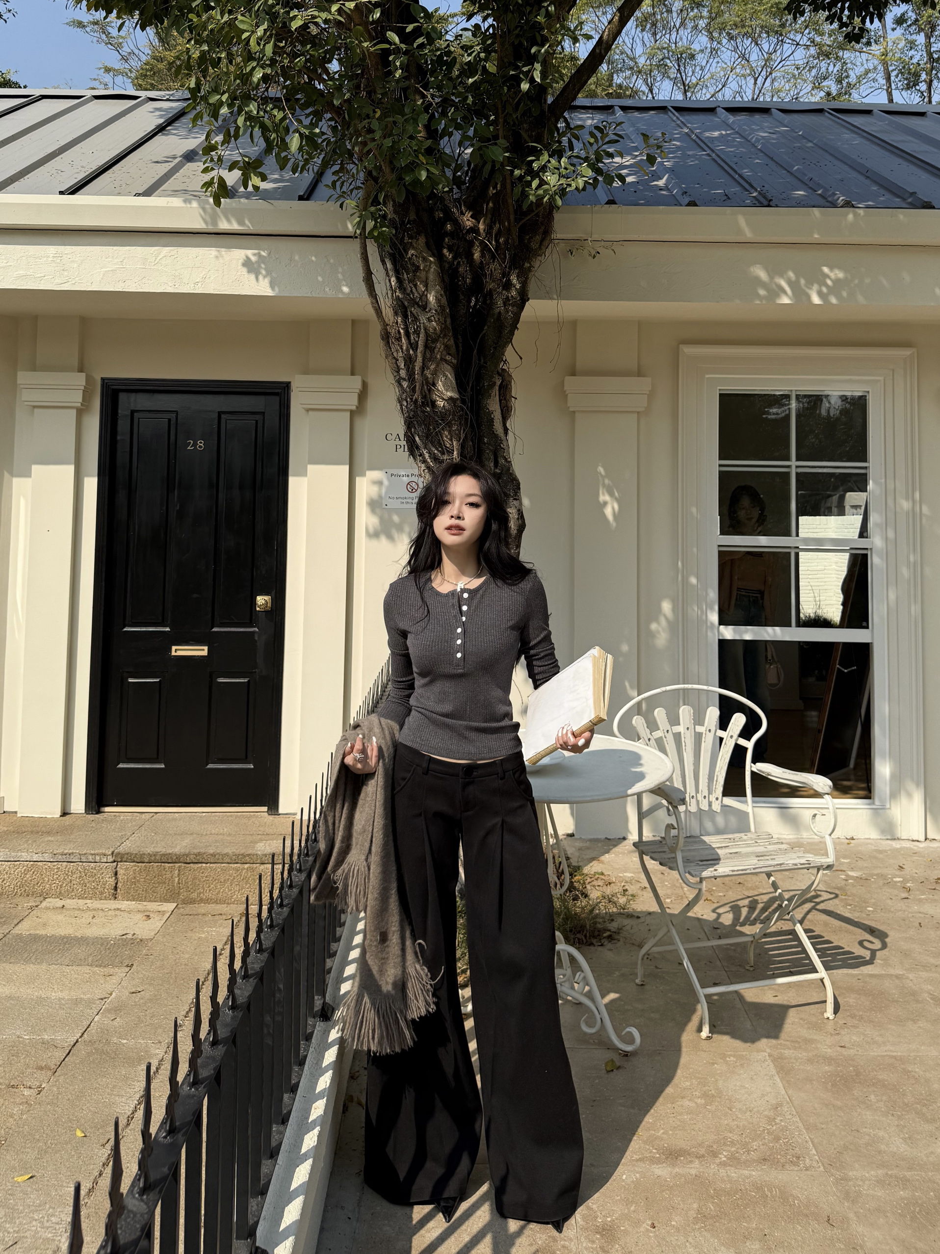 Two-Color Striped Knitted Henley Shirt - Sleek Minimalist Office Siren Style for Modern Chic Fashion Two-Color Striped Knitted Henley Shirt - Sleek Minimalist Office Siren Style for Modern Chic Fashion