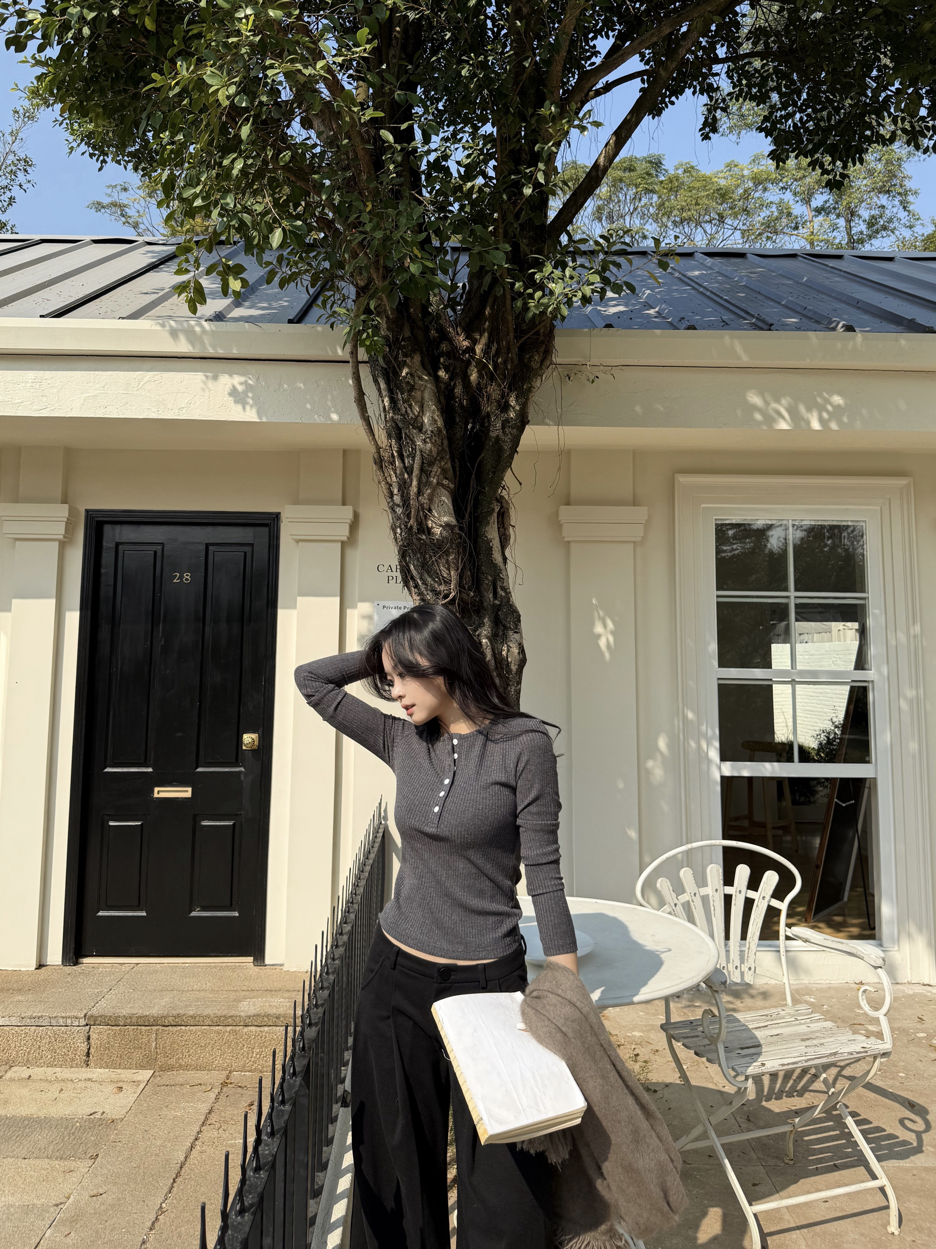 Two-Color Striped Knitted Henley Shirt - Sleek Minimalist Office Siren Style for Modern Chic Fashion Two-Color Striped Knitted Henley Shirt - Sleek Minimalist Office Siren Style for Modern Chic Fashion