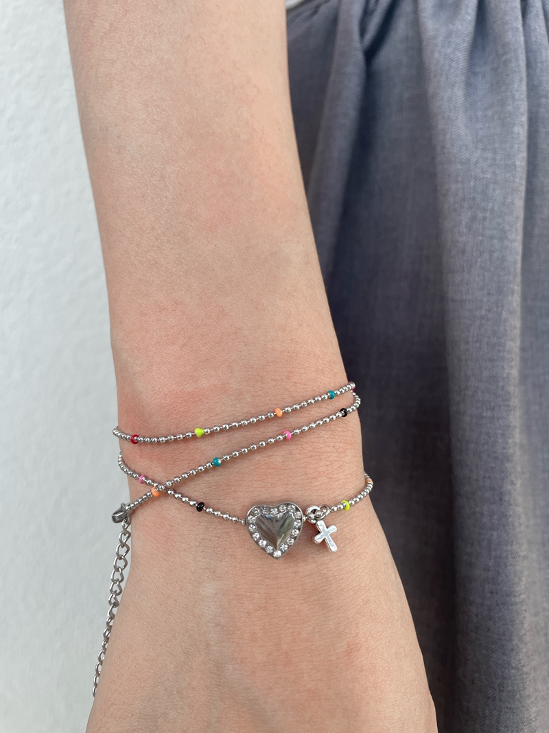 Two-in-One Candy Color Beaded Heart Cross Pendant Necklace - Korean Style Y2K Niche Design Jewelry Two-in-One Candy Color Beaded Heart Cross Pendant Necklace - Korean Style Y2K Niche Design Jewelry