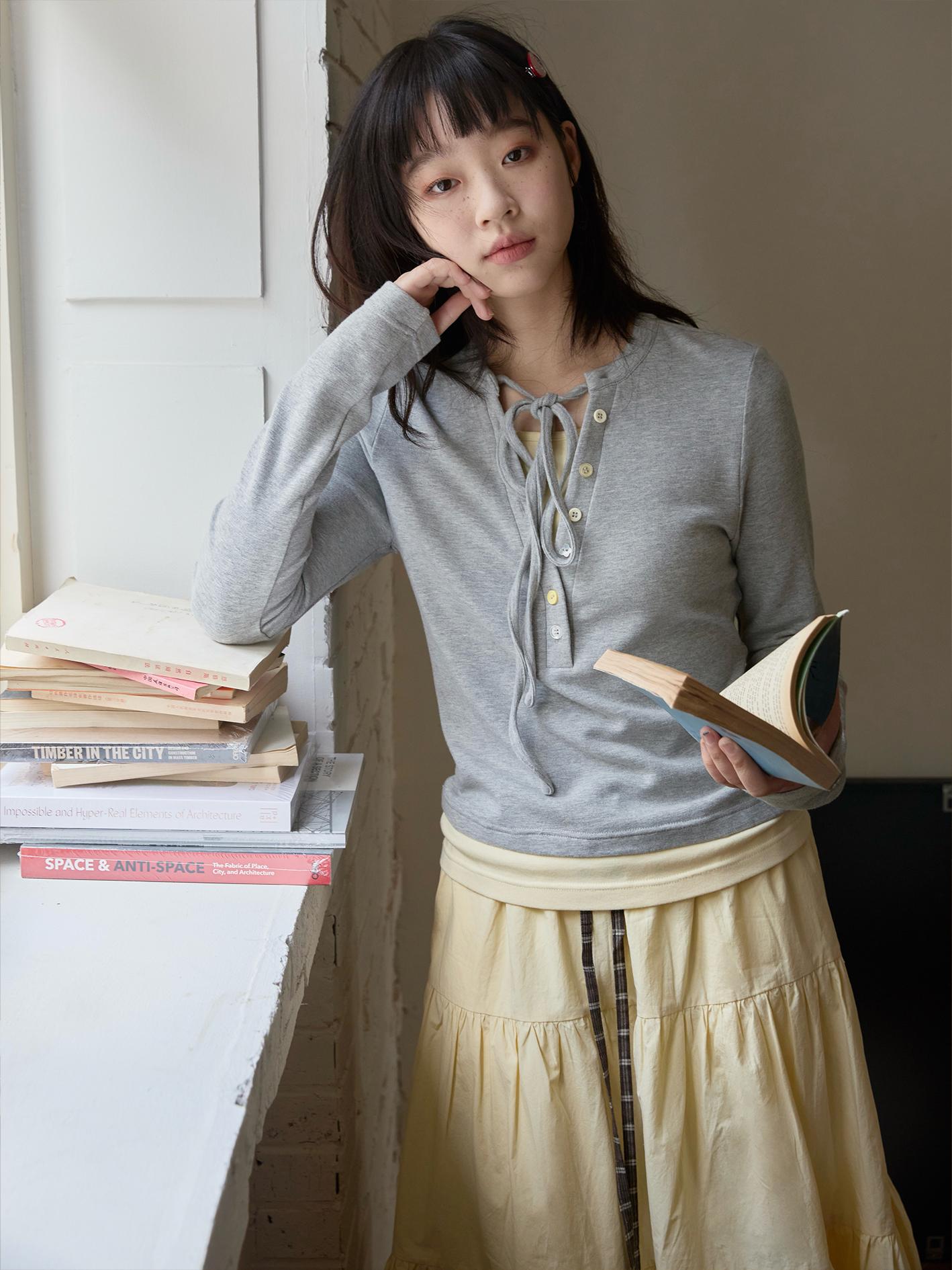 Two-Piece Lace-Up Top with Fitted Long Sleeve T-Shirt - Trendy Y2K Style Layered Look Two-Piece Lace-Up Top with Fitted Long Sleeve T-Shirt - Trendy Y2K Style Layered Look