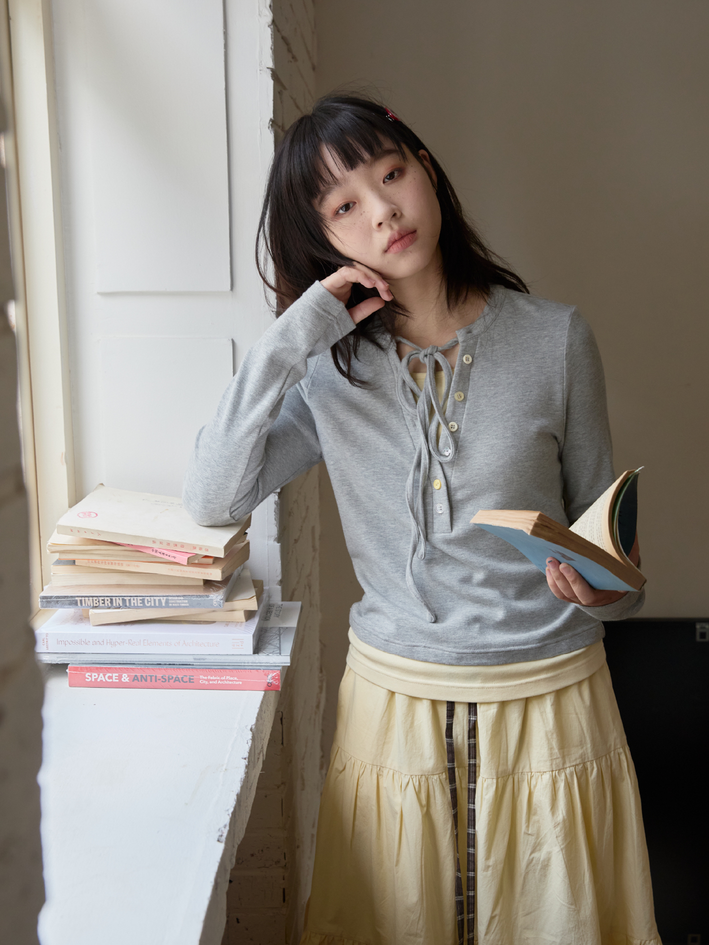 Two-Piece Lace-Up Top with Fitted Long Sleeve T-Shirt - Trendy Y2K Style Layered Look Two-Piece Lace-Up Top with Fitted Long Sleeve T-Shirt - Trendy Y2K Style Layered Look