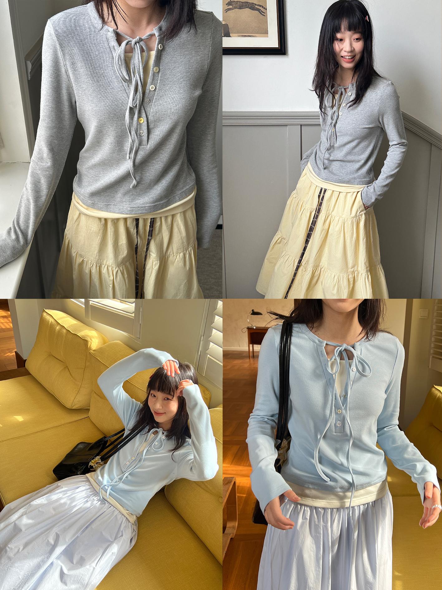 Two-Piece Lace-Up Top with Fitted Long Sleeve T-Shirt - Trendy Y2K Style Layered Look Two-Piece Lace-Up Top with Fitted Long Sleeve T-Shirt - Trendy Y2K Style Layered Look