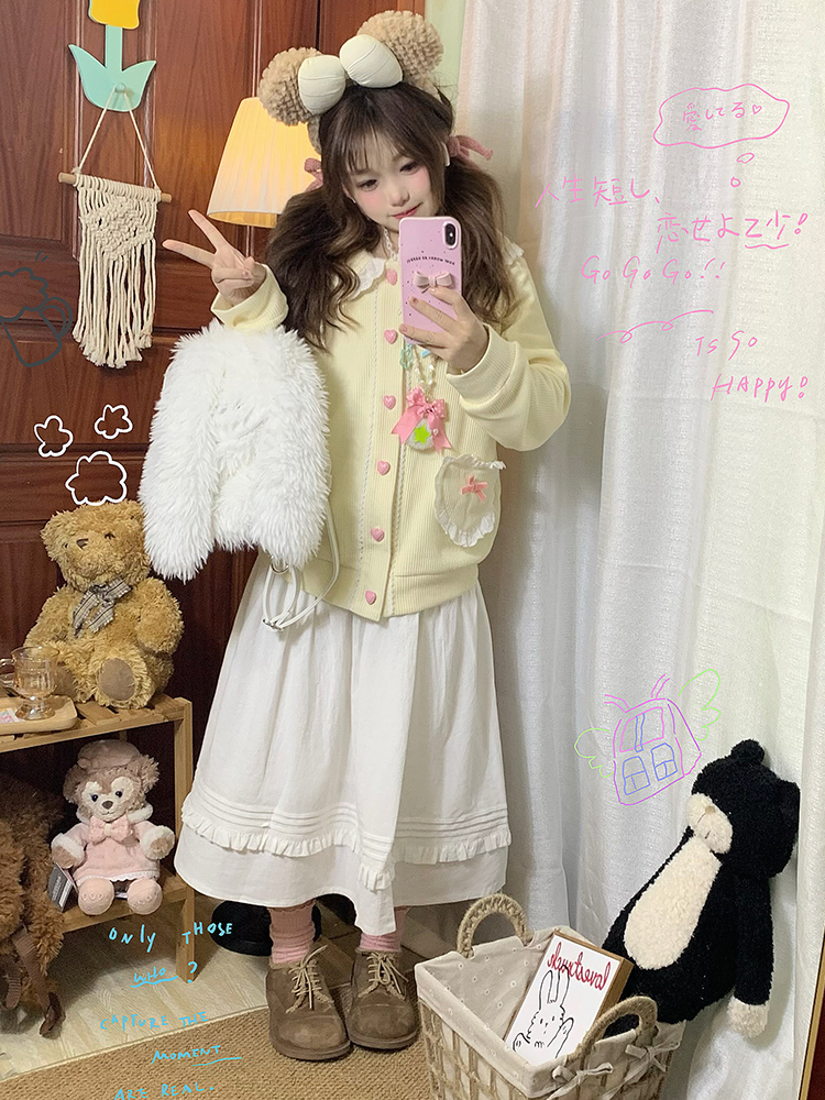 Two-Piece Skirt Set for Women, Pudding Bear Design, Petite Fit, Autumn Winter Fashion, Spring Style 2025, Trendy Outfit