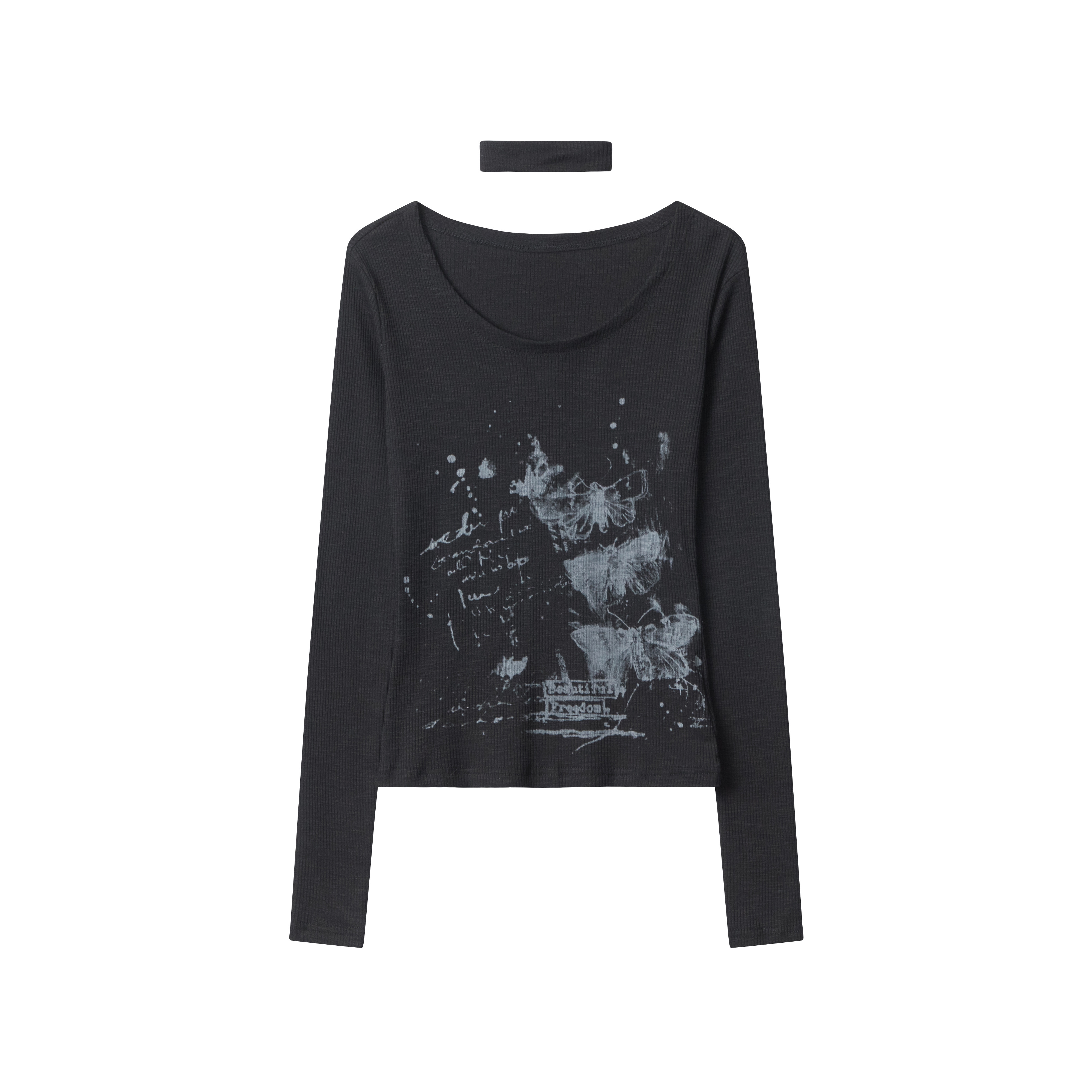 U-Neck Slim Fit Long Sleeve T-Shirt - American Style Graffiti Print Streetwear for Cool Spicy Girls