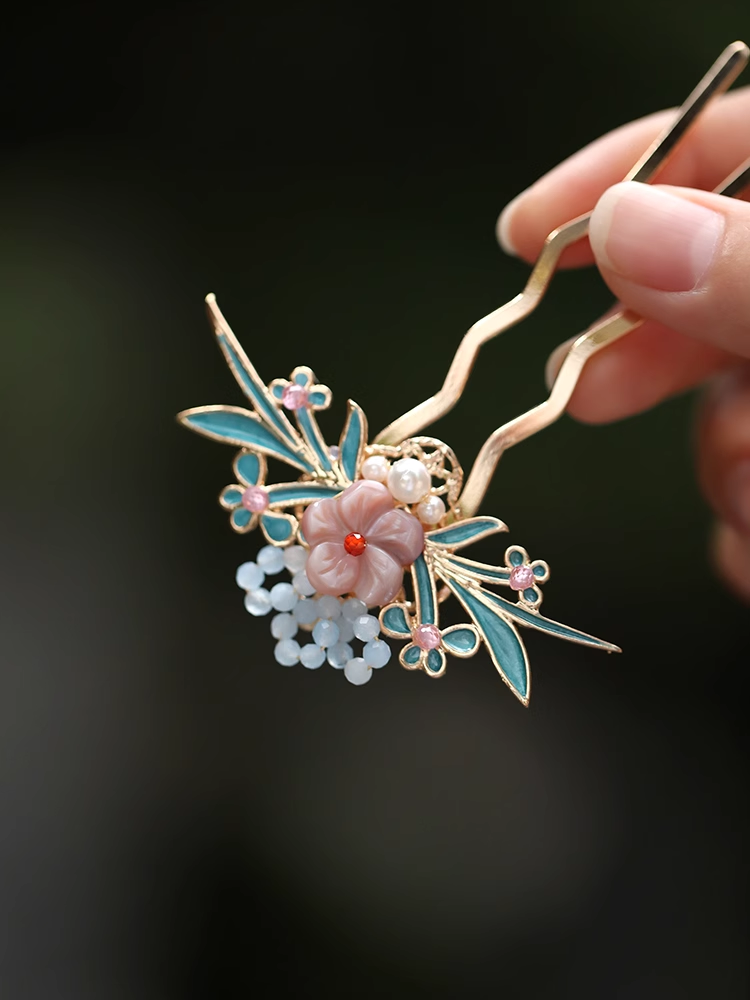 U-Shaped Blue Enamel Hairpin - High-End Chinese Style Women's Ancient Hair Accessory for Qipao U-Shaped Blue Enamel Hairpin - High-End Chinese Style Women's Ancient Hair Accessory for Qipao