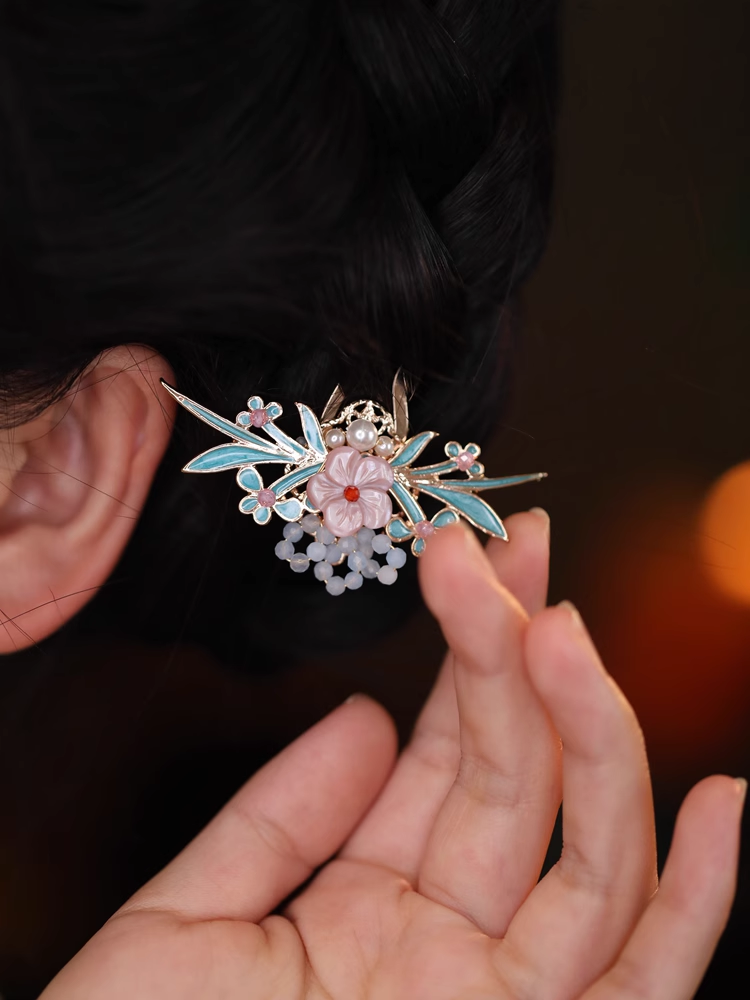 U-Shaped Blue Enamel Hairpin - High-End Chinese Style Women's Ancient Hair Accessory for Qipao U-Shaped Blue Enamel Hairpin - High-End Chinese Style Women's Ancient Hair Accessory for Qipao