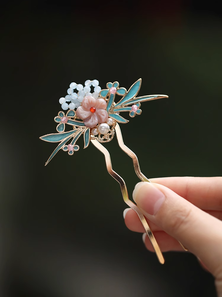 U-Shaped Blue Enamel Hairpin - High-End Chinese Style Women's Ancient Hair Accessory for Qipao U-Shaped Blue Enamel Hairpin - High-End Chinese Style Women's Ancient Hair Accessory for Qipao