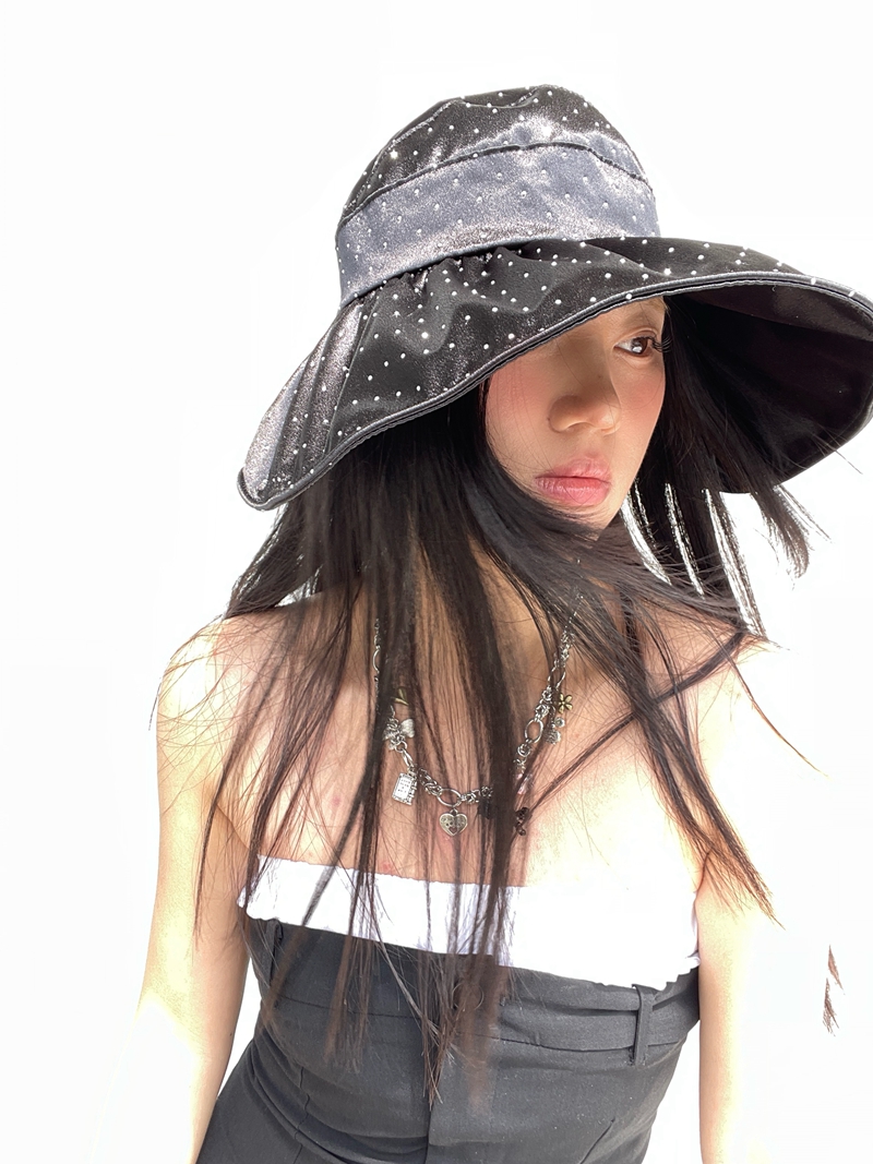 Ultra-Shiny Rhinestone Folding UV-Blocking Sun Hat for Women - Elegant Fisherman Style with Sun Protection