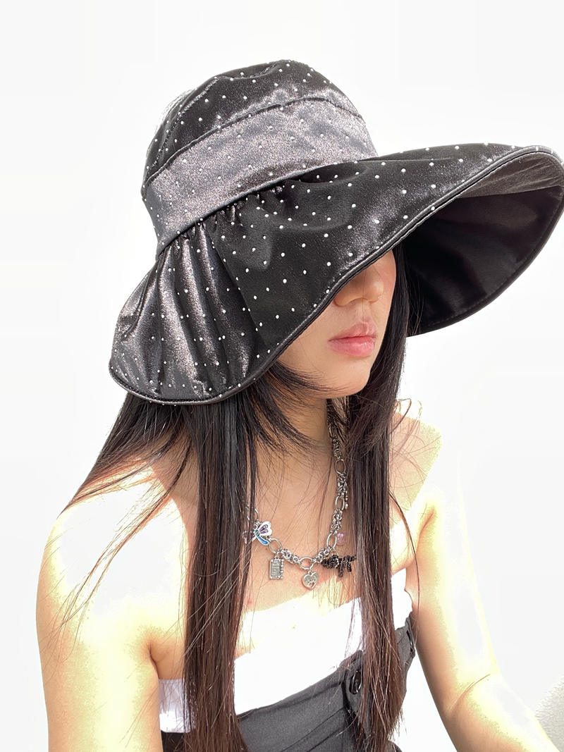 Ultra-Shiny Rhinestone Folding UV-Blocking Sun Hat for Women - Elegant Fisherman Style with Sun Protection
