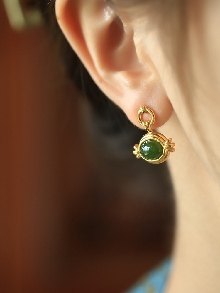 Unique Angel's Eye Hetian Jade Pure Silver Earrings for Women, Exquisite Jadeite Ear Drops, High-End Fashion Accessories Unique Angel's Eye Hetian Jade Pure Silver Earrings for Women, Exquisite Jadeite Ear Drops, High-End Fashion Accessories