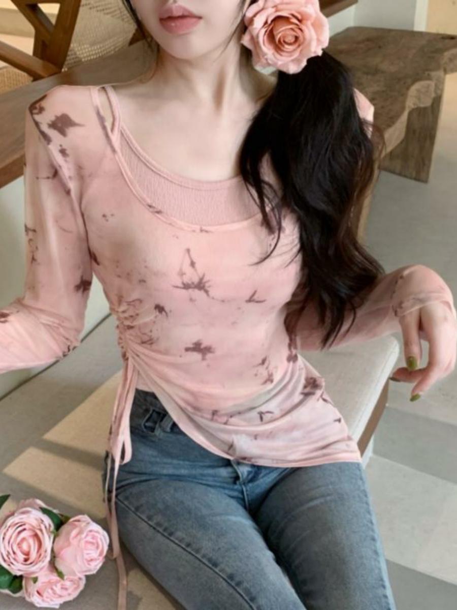 Unique Butterfly Print Mesh Sun Protection Vest and Irregular Drawstring Women's Top Two-Piece Set for Summer Style